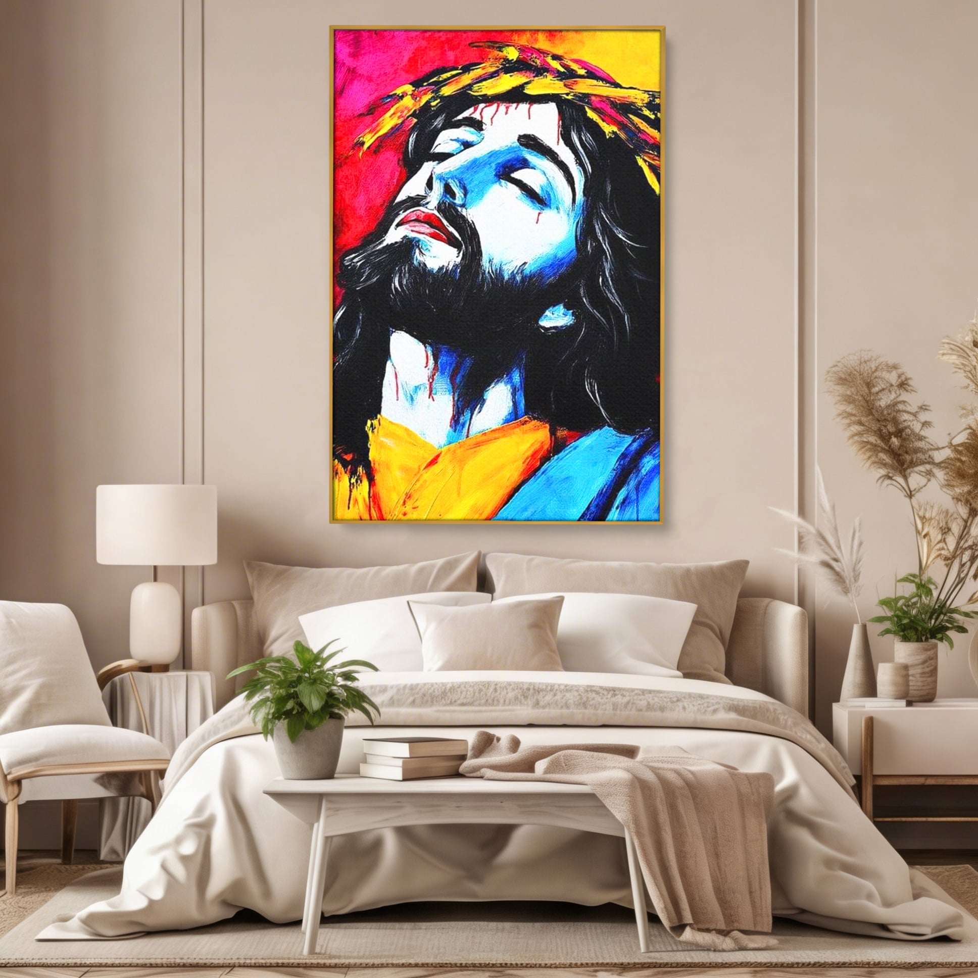 Tablou Canvas Premium LuxCanva® H1061, Divinitate in Culori, Iisus, Sacrificiu, Speranta, Patimi, Emotie, Inspiratie, Coroana de Spini, Arta Religioasa, Living, Dormitor