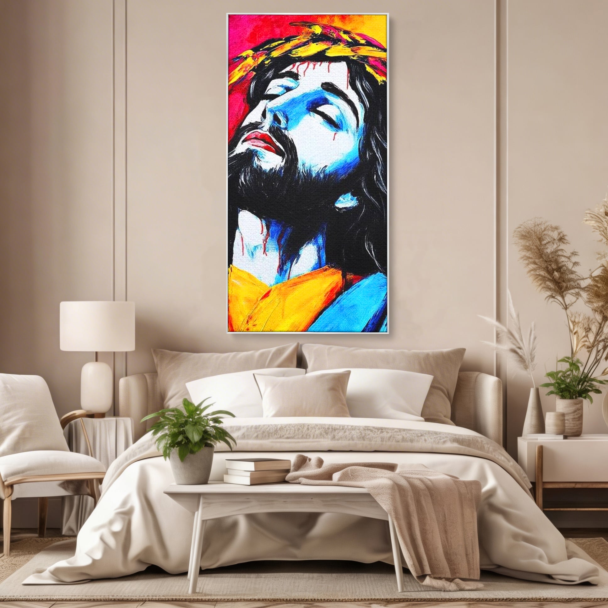Tablou Canvas Premium LuxCanva® H1061, Divinitate in Culori, Iisus, Sacrificiu, Speranta, Patimi, Emotie, Inspiratie, Coroana de Spini, Arta Religioasa, Living, Dormitor