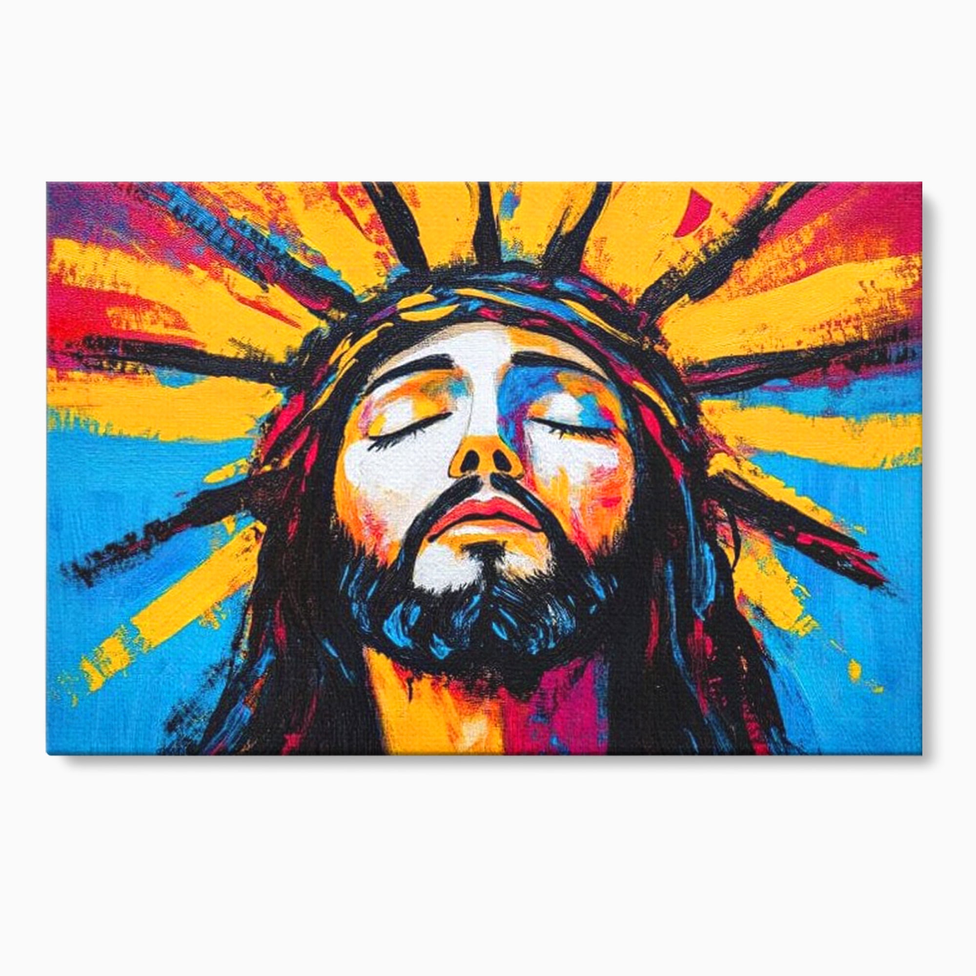 Tablou Canvas Premium LuxCanva® H1062, Sacrificiu Etern, Iisus, Contemplare, Pace Interioara, Coroana de Spini, Cer, Chip, Arta Religioasa Moderna, Living, Dormitor
