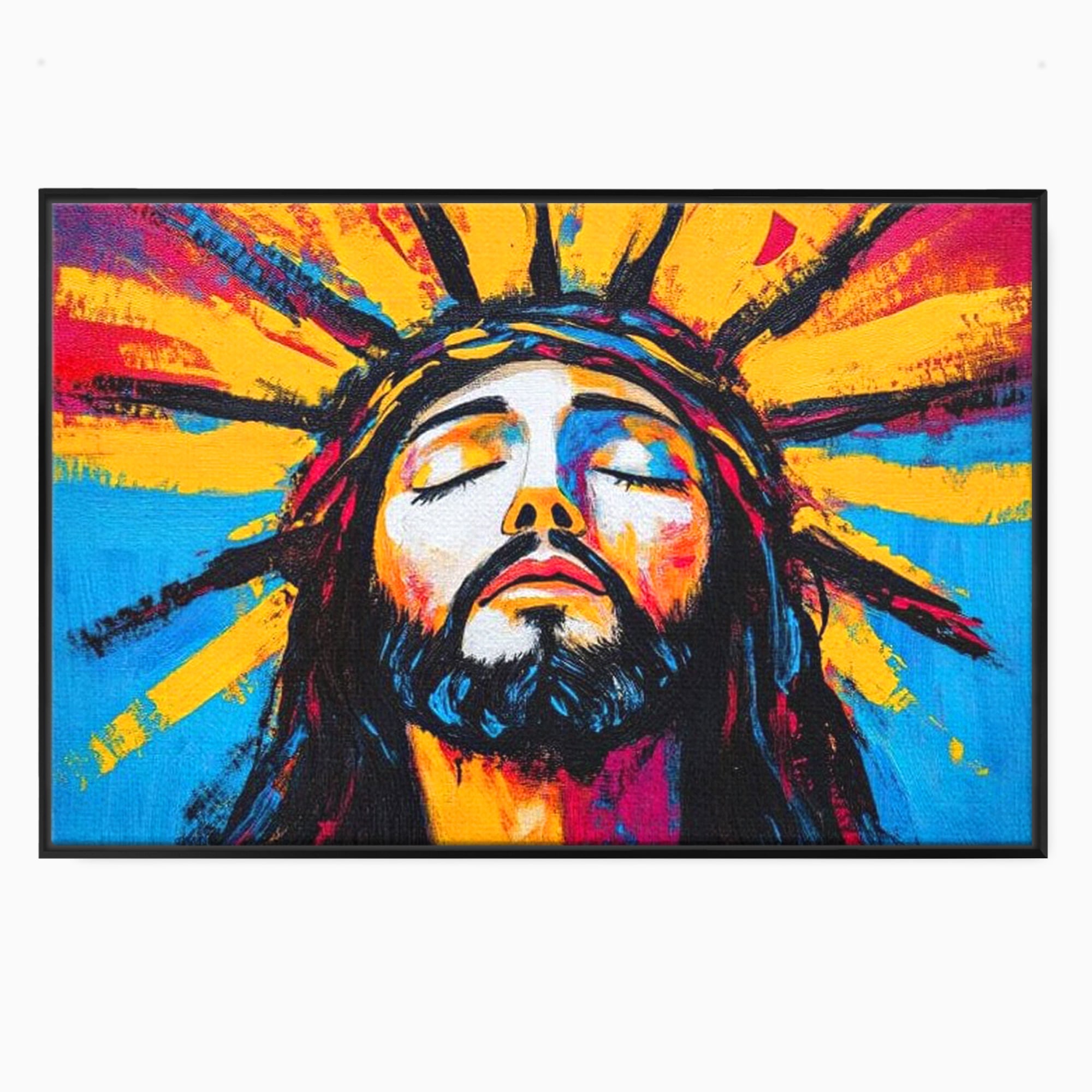 Tablou Canvas Premium LuxCanva® H1062, Sacrificiu Etern, Iisus, Contemplare, Pace Interioara, Coroana de Spini, Cer, Chip, Arta Religioasa Moderna, Living, Dormitor