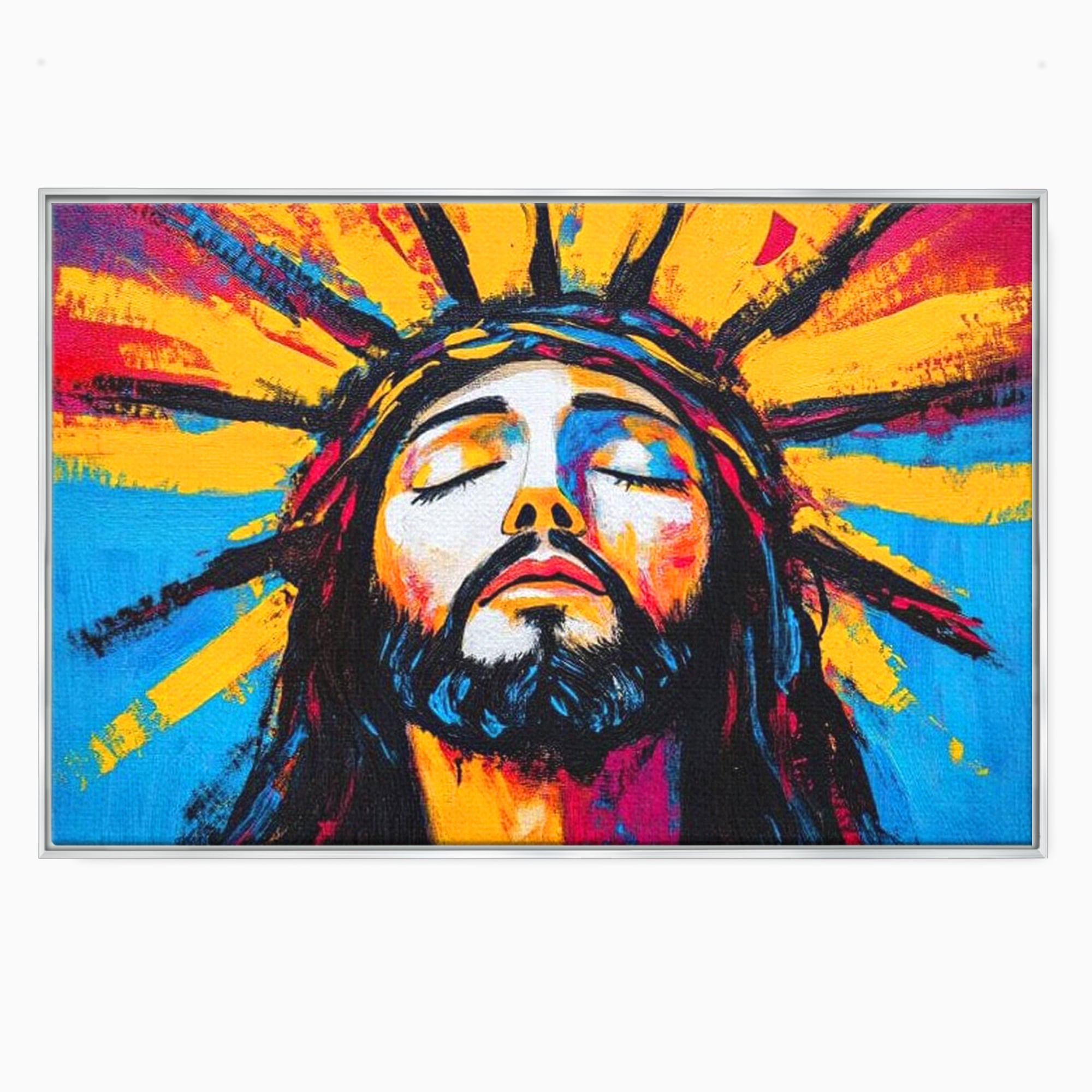 Tablou Canvas Premium LuxCanva® H1062, Sacrificiu Etern, Iisus, Contemplare, Pace Interioara, Coroana de Spini, Cer, Chip, Arta Religioasa Moderna, Living, Dormitor