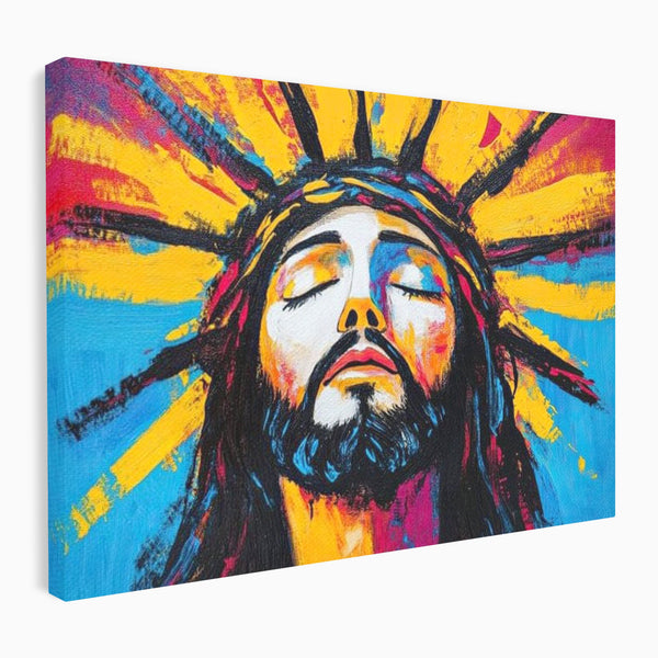 Tablou Canvas Premium LuxCanva® H1062, Sacrificiu Etern, Iisus, Contemplare, Pace Interioara, Coroana de Spini, Cer, Chip, Arta Religioasa Moderna, Living, Dormitor
