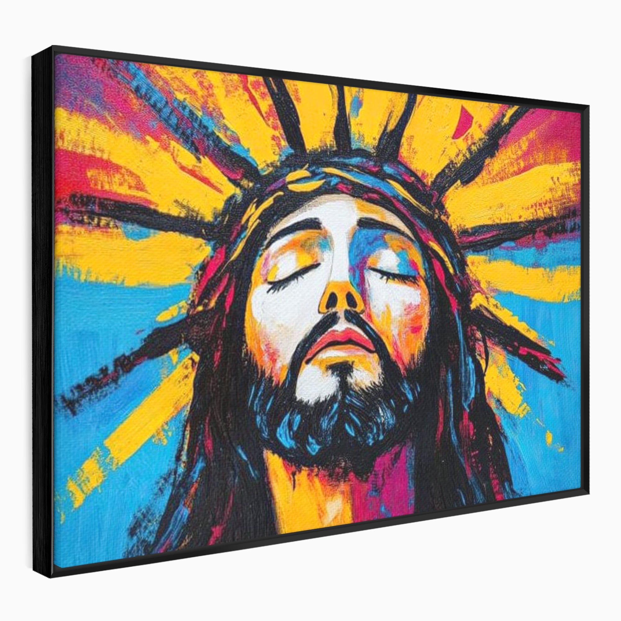Tablou Canvas Premium LuxCanva® H1062, Sacrificiu Etern, Iisus, Contemplare, Pace Interioara, Coroana de Spini, Cer, Chip, Arta Religioasa Moderna, Living, Dormitor