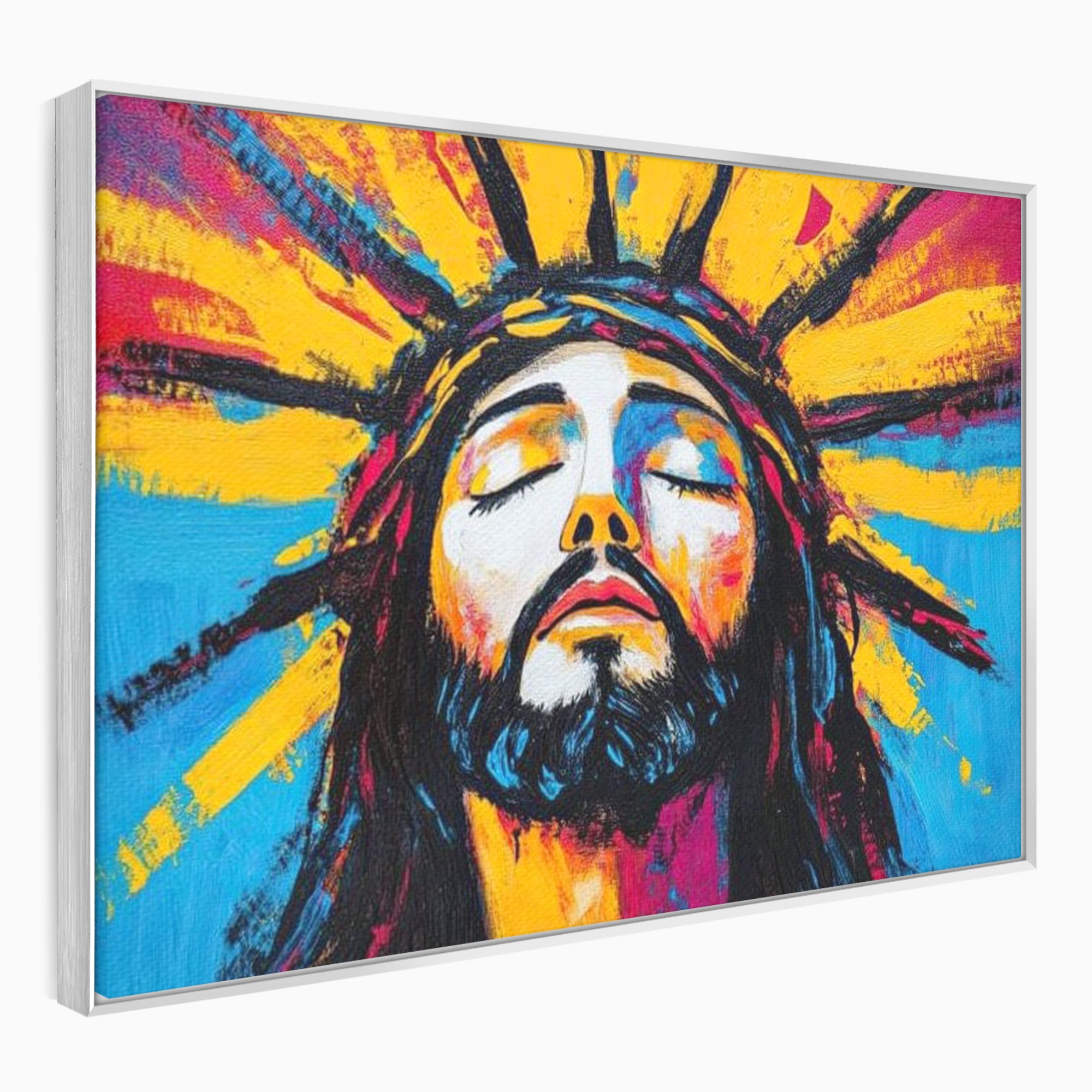 Tablou Canvas Premium LuxCanva® H1062, Sacrificiu Etern, Iisus, Contemplare, Pace Interioara, Coroana de Spini, Cer, Chip, Arta Religioasa Moderna, Living, Dormitor