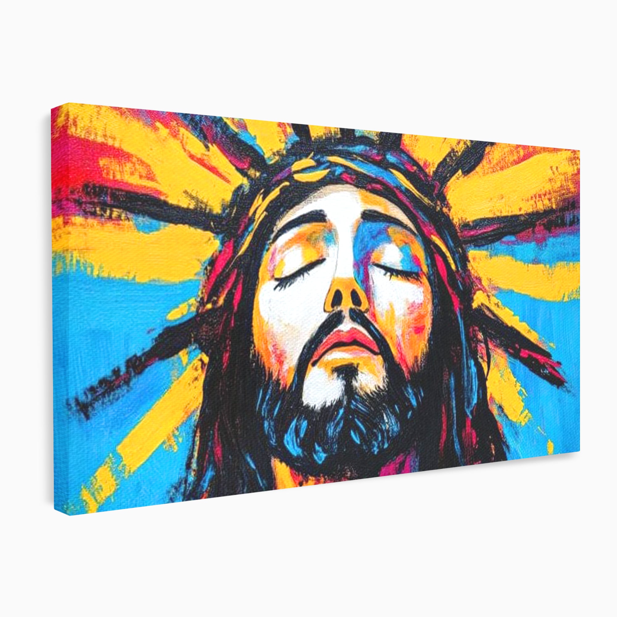 Tablou Canvas Premium LuxCanva® H1062, Sacrificiu Etern, Iisus, Contemplare, Pace Interioara, Coroana de Spini, Cer, Chip, Arta Religioasa Moderna, Living, Dormitor