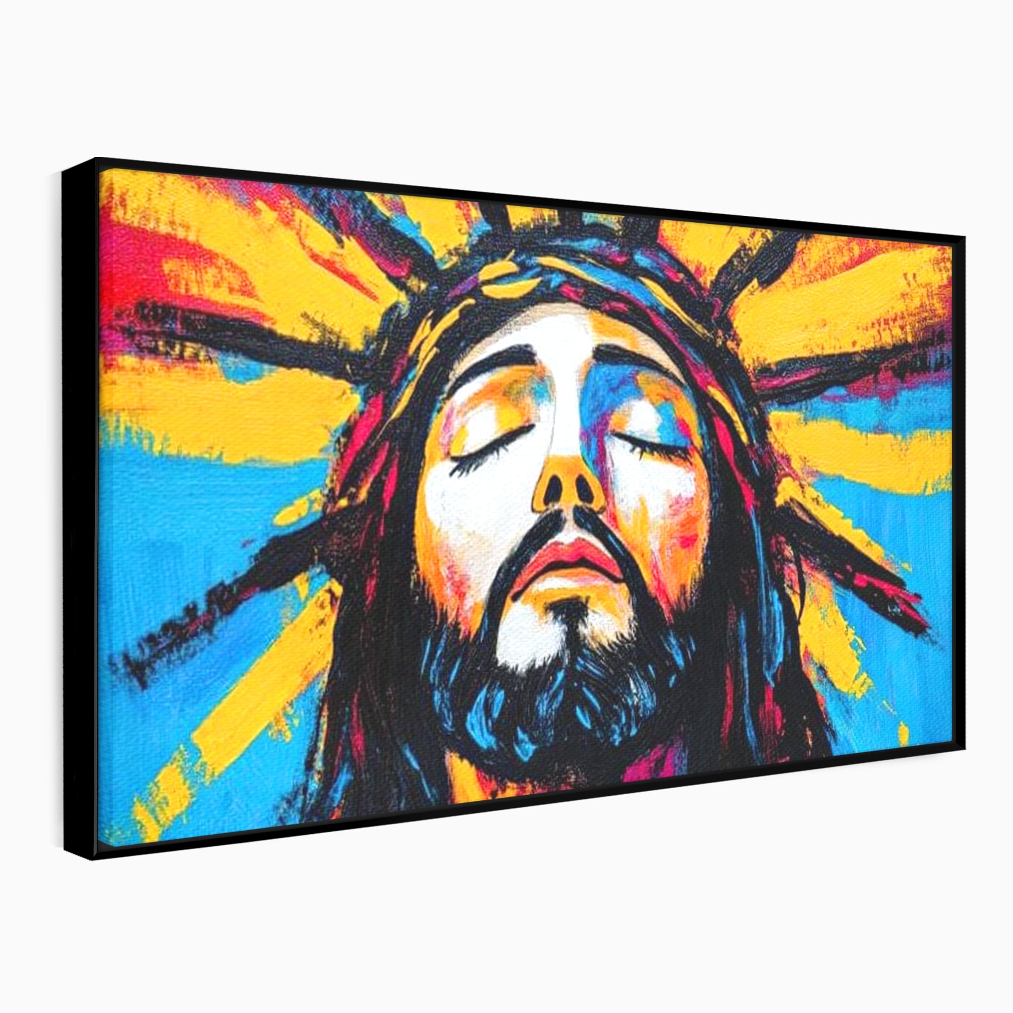 Tablou Canvas Premium LuxCanva® H1062, Sacrificiu Etern, Iisus, Contemplare, Pace Interioara, Coroana de Spini, Cer, Chip, Arta Religioasa Moderna, Living, Dormitor