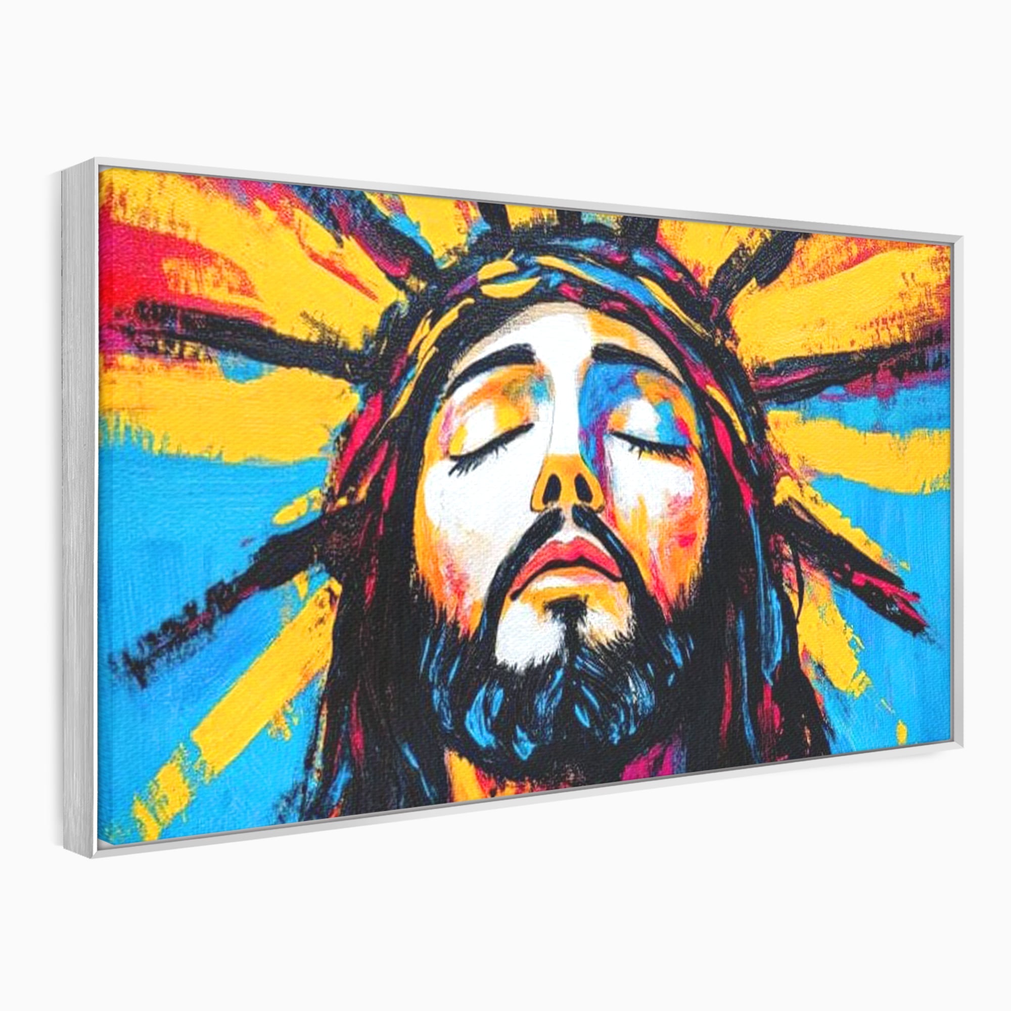Tablou Canvas Premium LuxCanva® H1062, Sacrificiu Etern, Iisus, Contemplare, Pace Interioara, Coroana de Spini, Cer, Chip, Arta Religioasa Moderna, Living, Dormitor