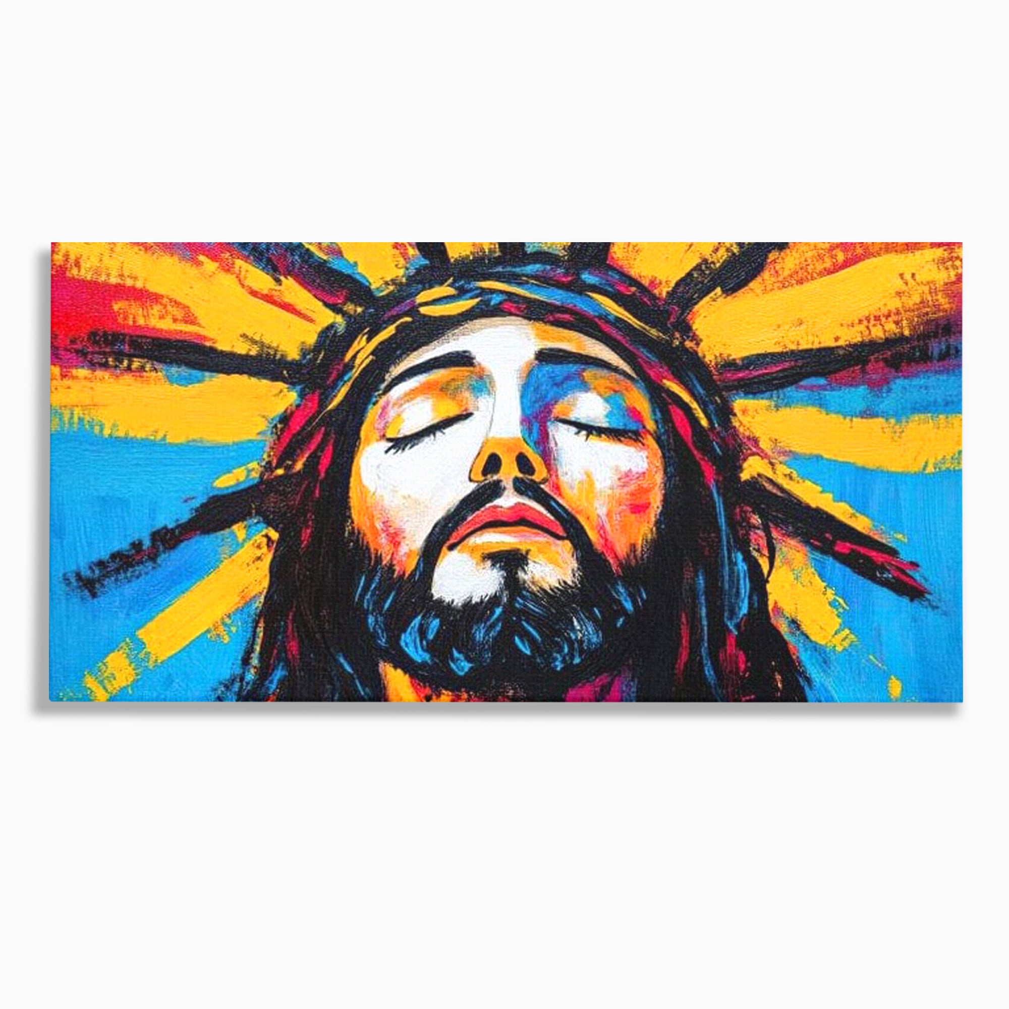 Tablou Canvas Premium LuxCanva® H1062, Sacrificiu Etern, Iisus, Contemplare, Pace Interioara, Coroana de Spini, Cer, Chip, Arta Religioasa Moderna, Living, Dormitor