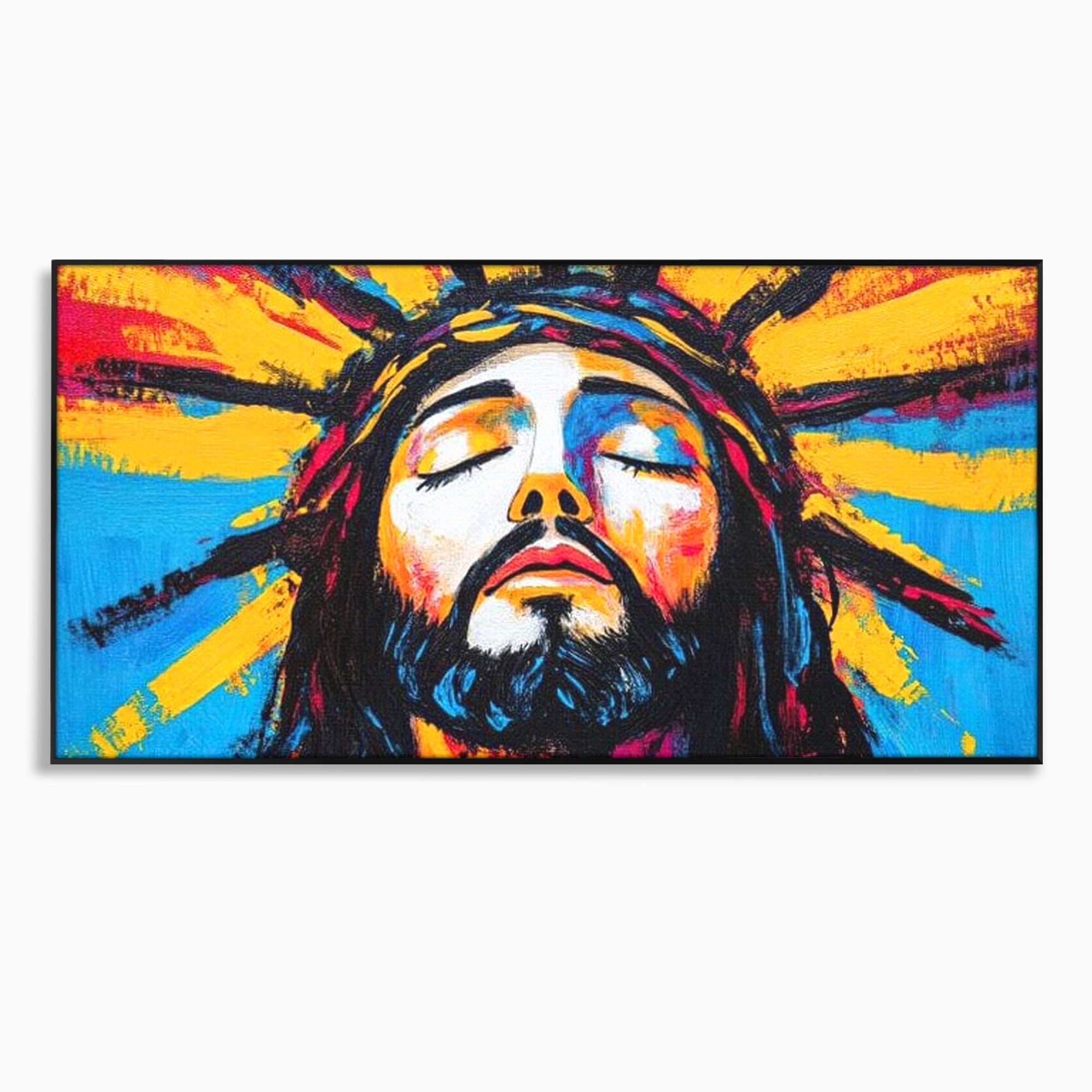 Tablou Canvas Premium LuxCanva® H1062, Sacrificiu Etern, Iisus, Contemplare, Pace Interioara, Coroana de Spini, Cer, Chip, Arta Religioasa Moderna, Living, Dormitor