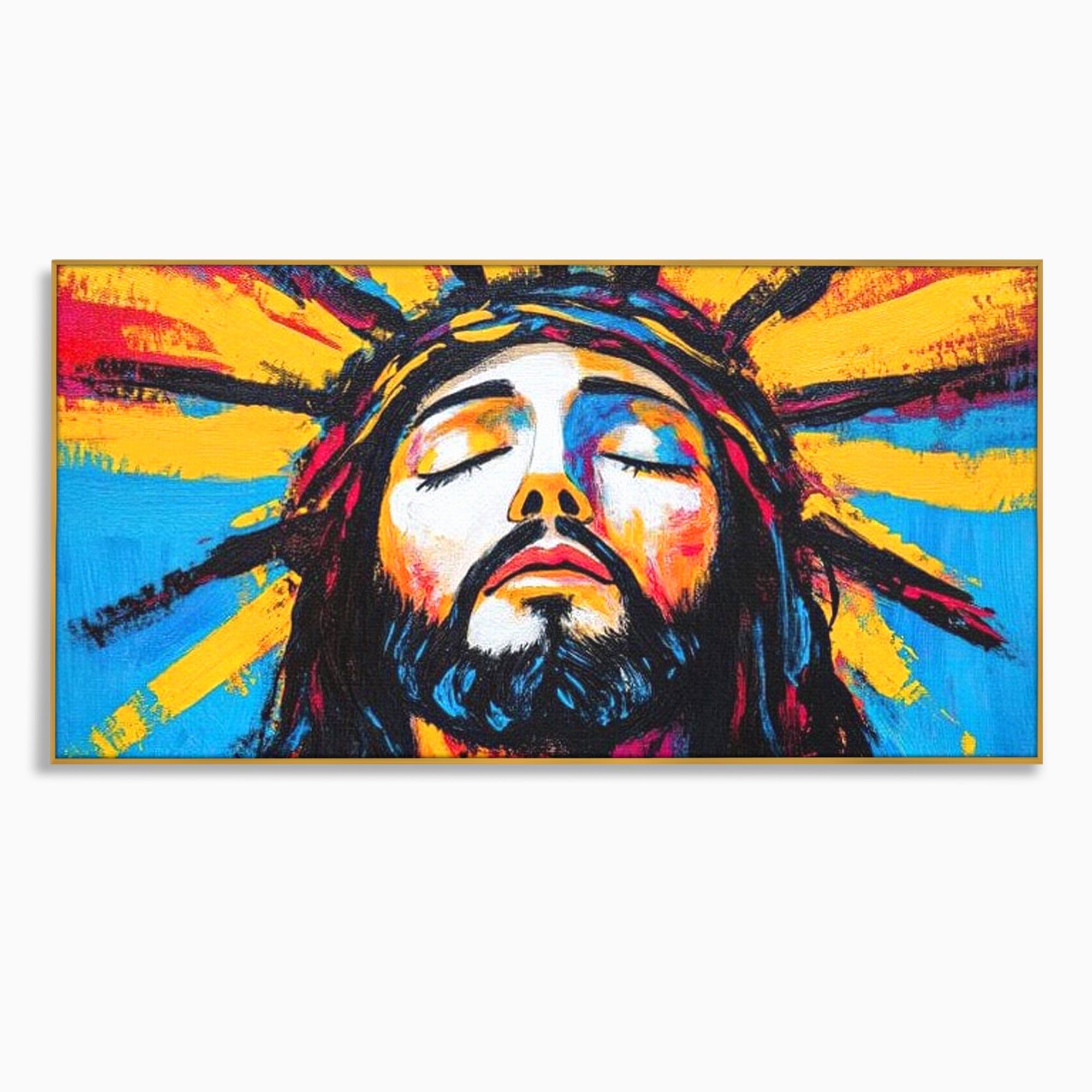 Tablou Canvas Premium LuxCanva® H1062, Sacrificiu Etern, Iisus, Contemplare, Pace Interioara, Coroana de Spini, Cer, Chip, Arta Religioasa Moderna, Living, Dormitor
