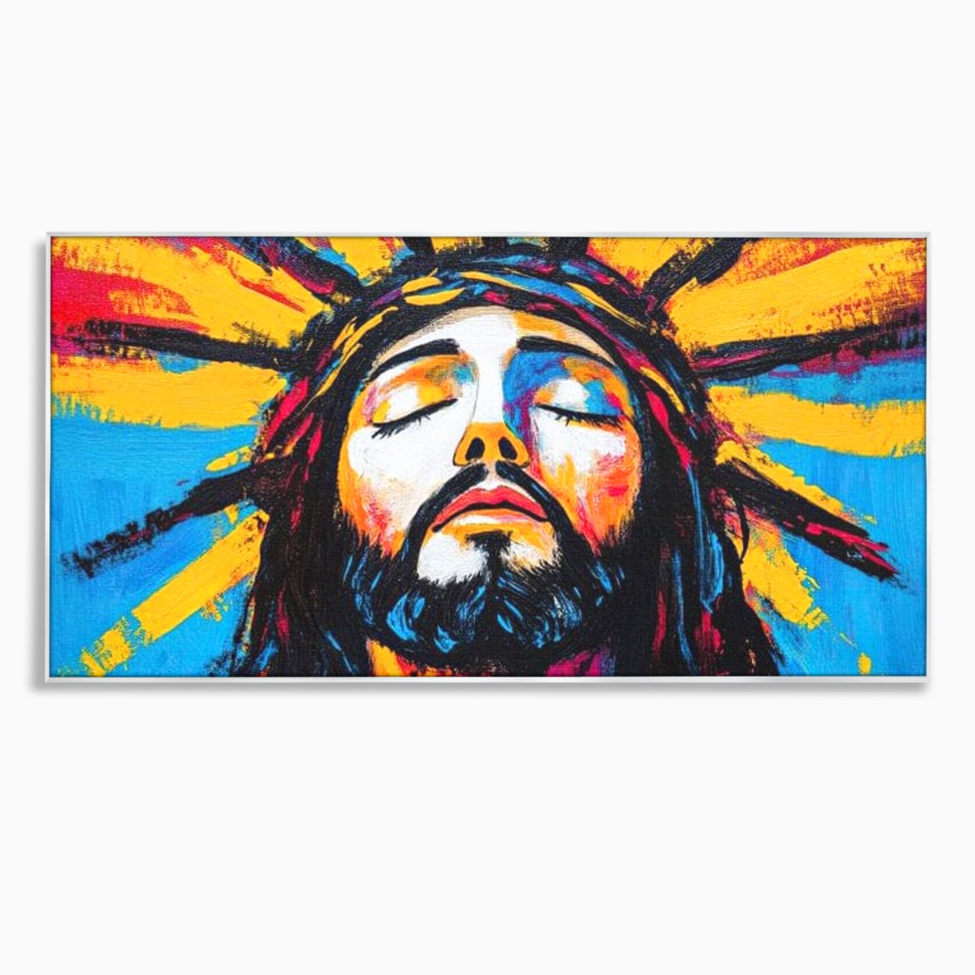 Tablou Canvas Premium LuxCanva® H1062, Sacrificiu Etern, Iisus, Contemplare, Pace Interioara, Coroana de Spini, Cer, Chip, Arta Religioasa Moderna, Living, Dormitor