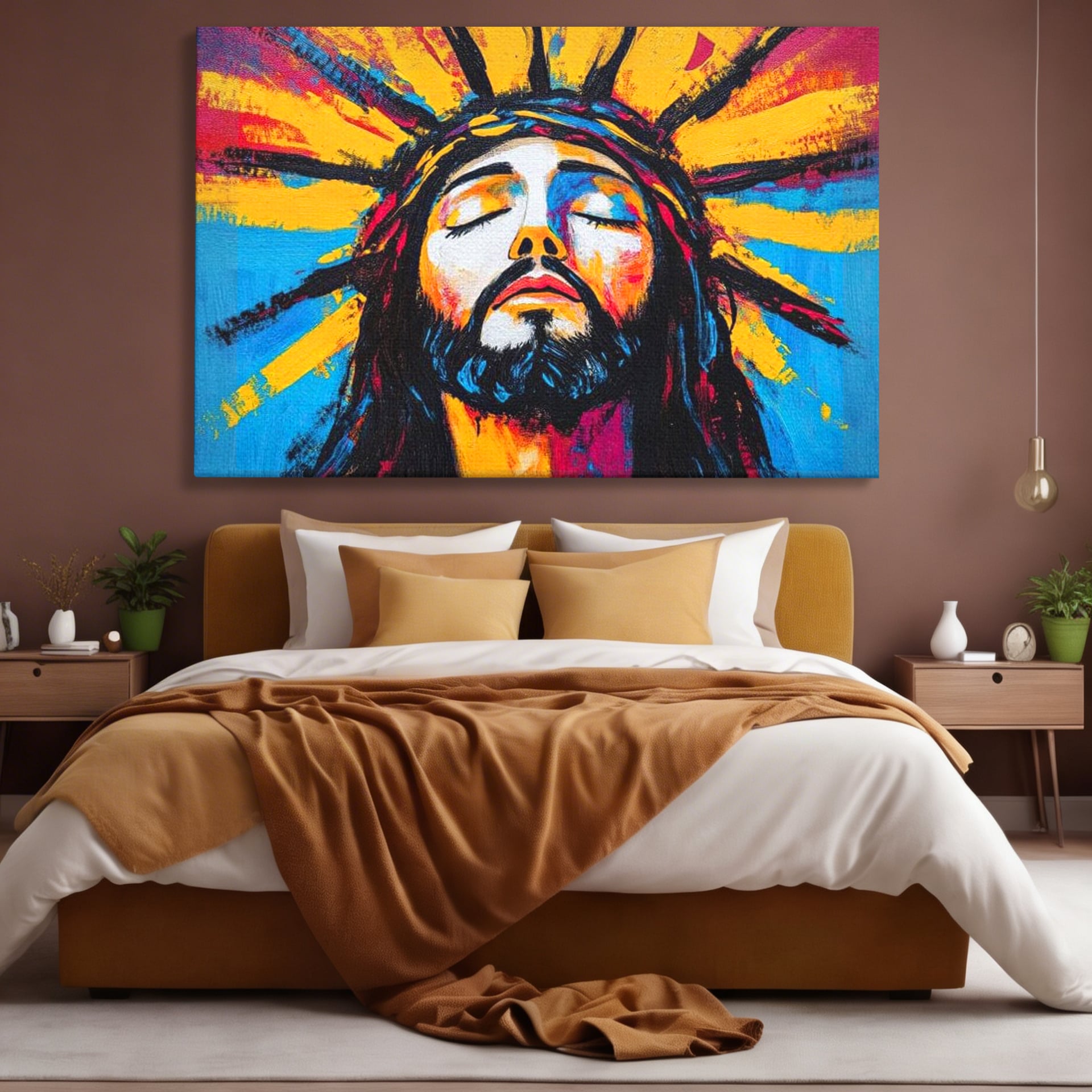 Tablou Canvas Premium LuxCanva® H1062, Sacrificiu Etern, Iisus, Contemplare, Pace Interioara, Coroana de Spini, Cer, Chip, Arta Religioasa Moderna, Living, Dormitor