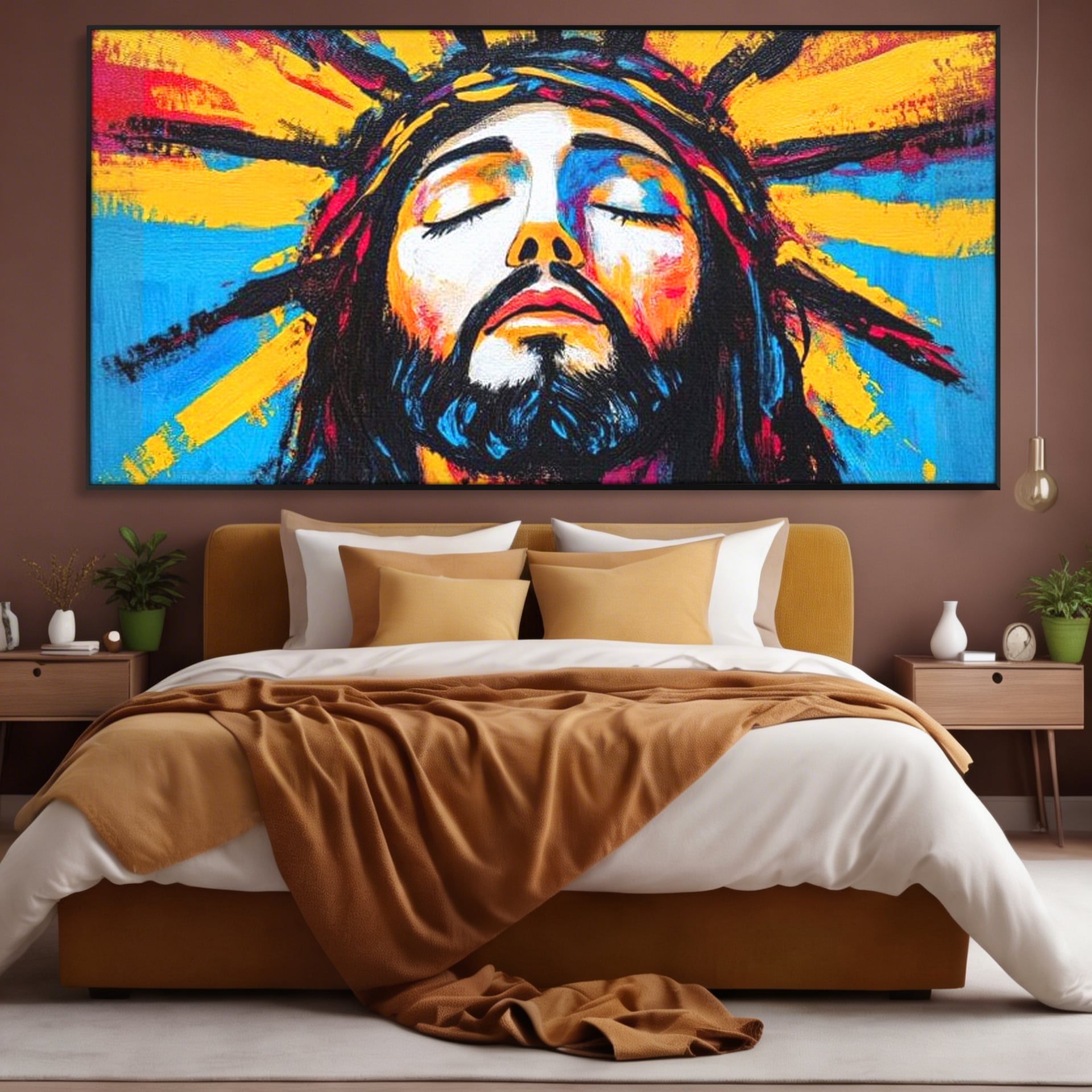 Tablou Canvas Premium LuxCanva® H1062, Sacrificiu Etern, Iisus, Contemplare, Pace Interioara, Coroana de Spini, Cer, Chip, Arta Religioasa Moderna, Living, Dormitor