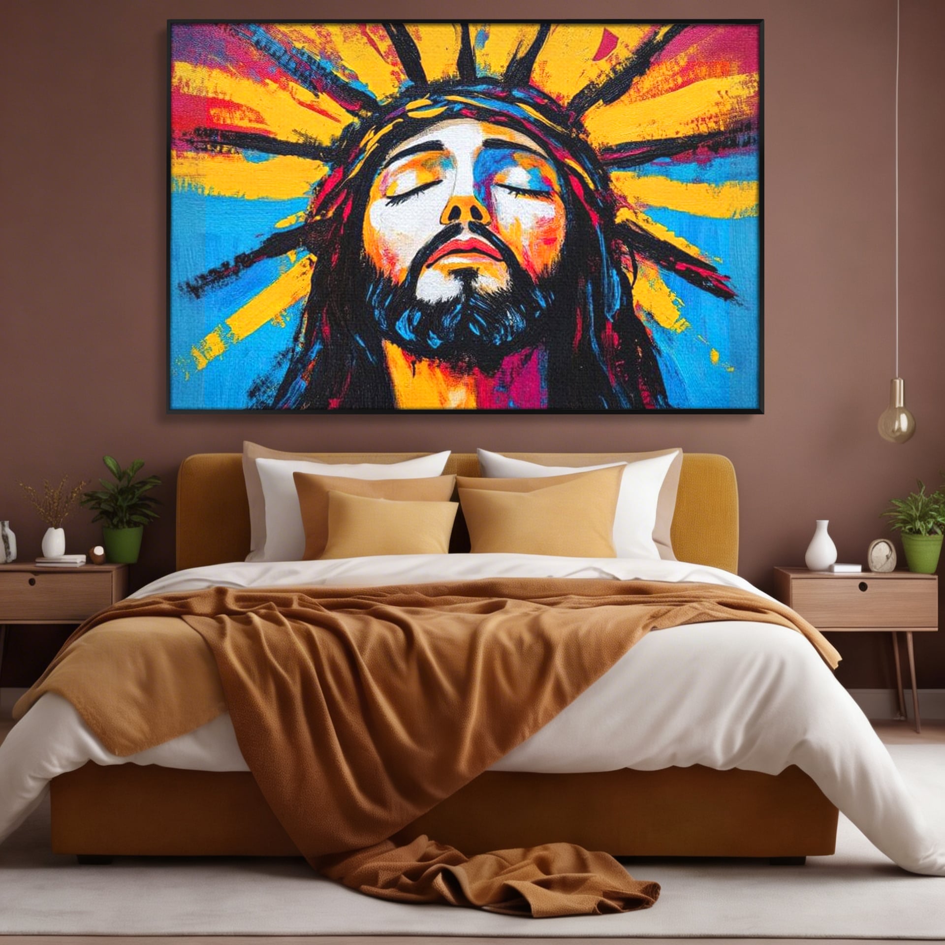 Tablou Canvas Premium LuxCanva® H1062, Sacrificiu Etern, Iisus, Contemplare, Pace Interioara, Coroana de Spini, Cer, Chip, Arta Religioasa Moderna, Living, Dormitor