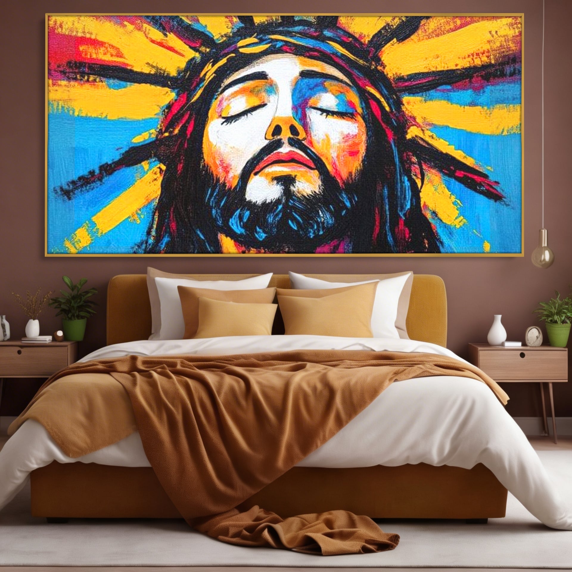 Tablou Canvas Premium LuxCanva® H1062, Sacrificiu Etern, Iisus, Contemplare, Pace Interioara, Coroana de Spini, Cer, Chip, Arta Religioasa Moderna, Living, Dormitor