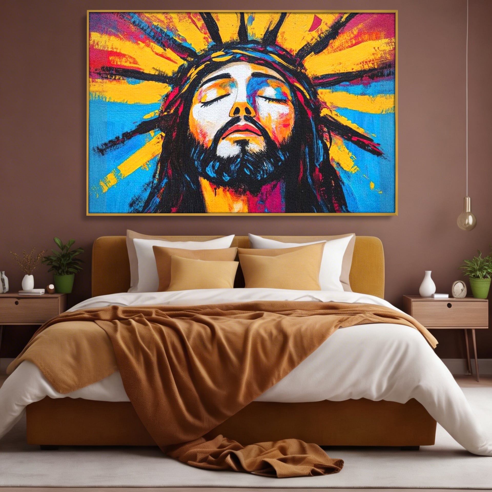 Tablou Canvas Premium LuxCanva® H1062, Sacrificiu Etern, Iisus, Contemplare, Pace Interioara, Coroana de Spini, Cer, Chip, Arta Religioasa Moderna, Living, Dormitor