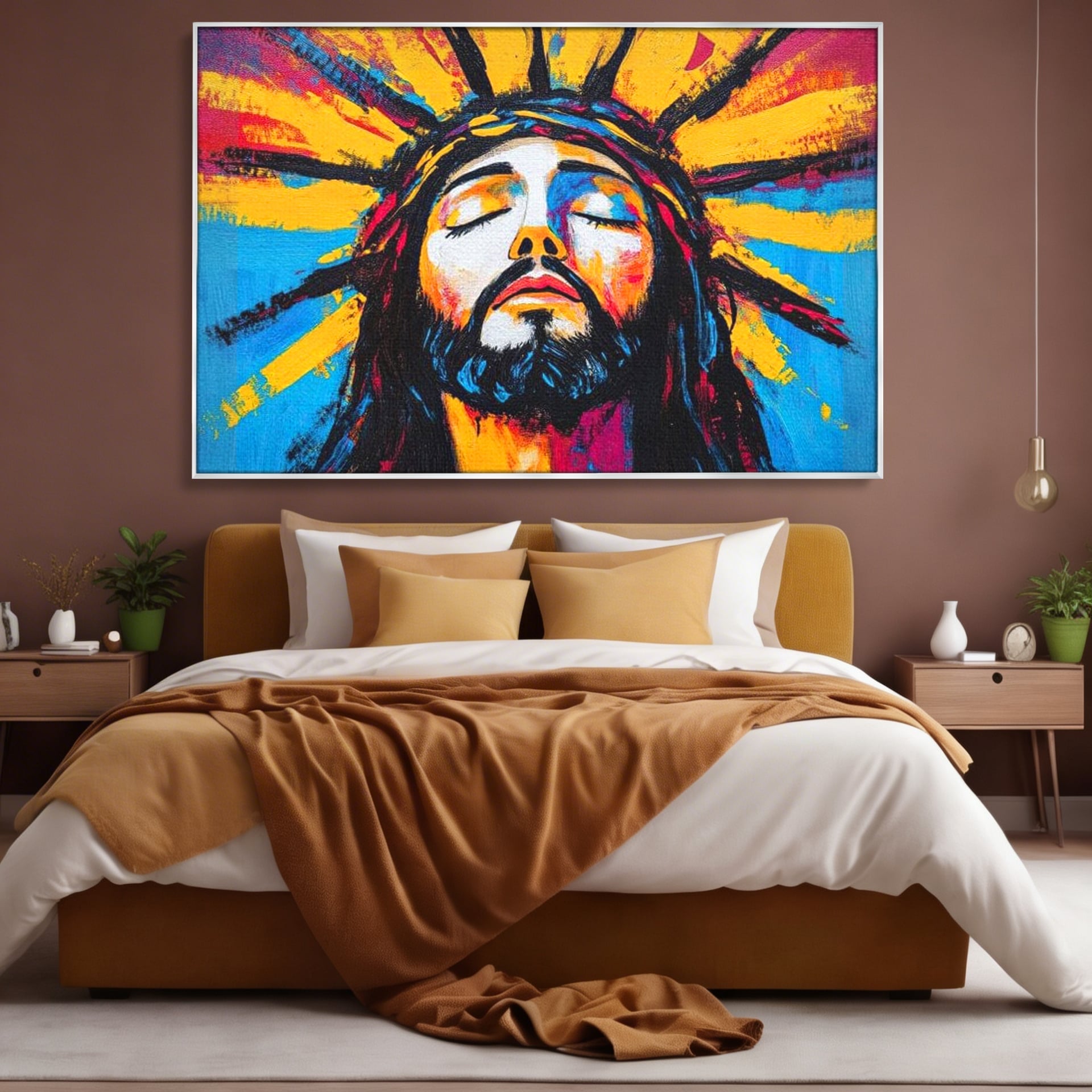 Tablou Canvas Premium LuxCanva® H1062, Sacrificiu Etern, Iisus, Contemplare, Pace Interioara, Coroana de Spini, Cer, Chip, Arta Religioasa Moderna, Living, Dormitor