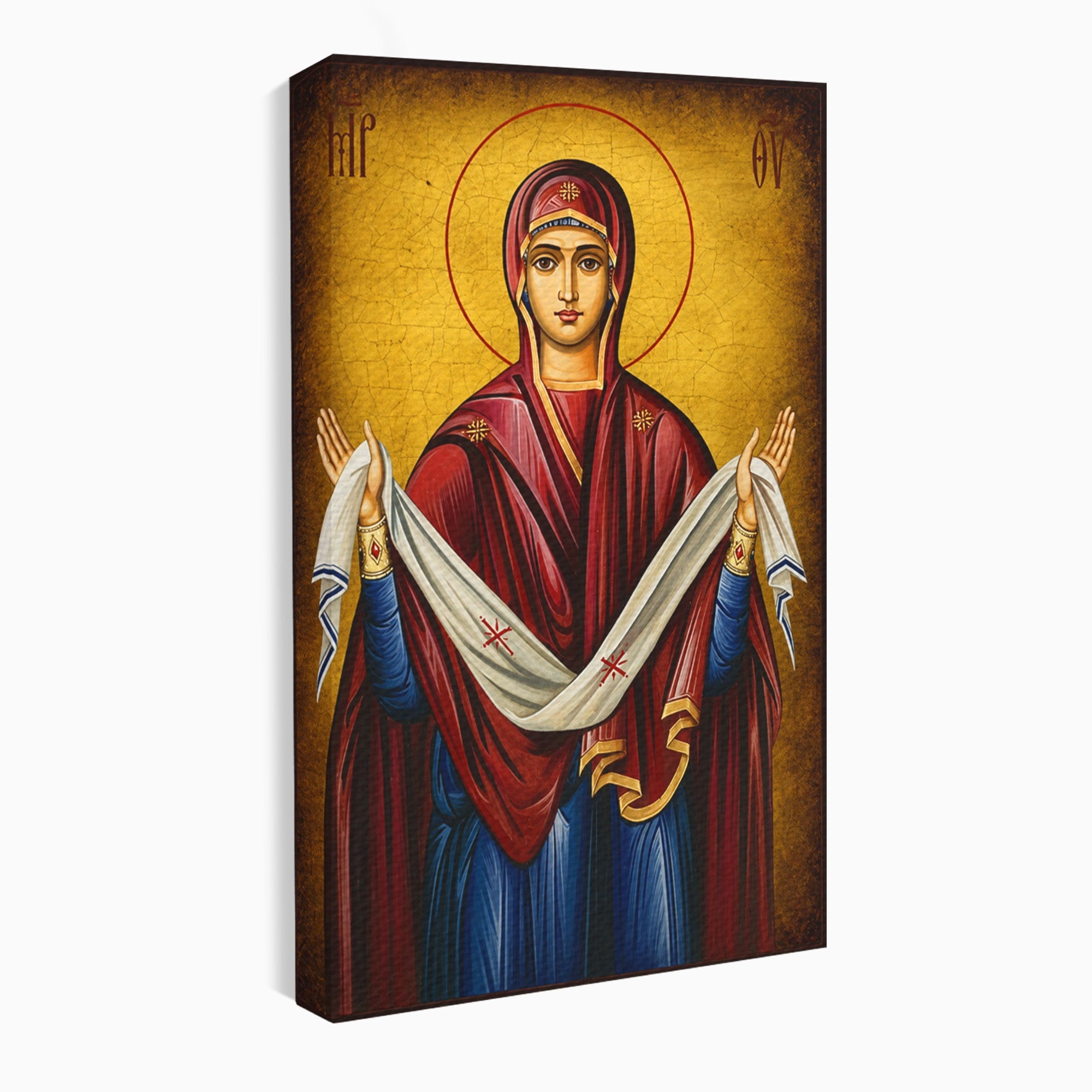 Tablou Canvas Premium LuxCanva® H1063, Acoperamantul Maicii Domnului, Icoana, Religios, Spiritualitate, Credinta, Dormitor, Birou, Culori Vibrante