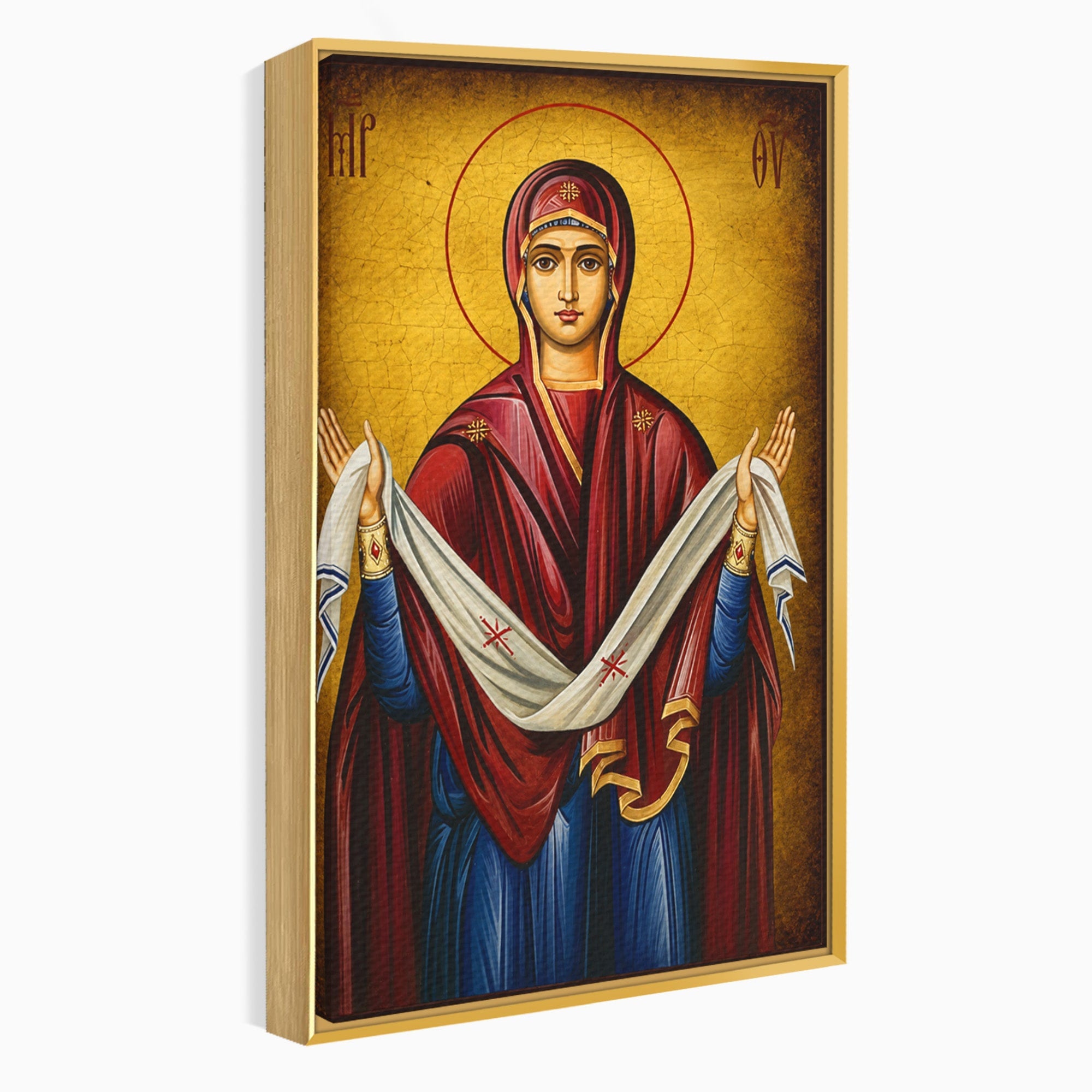 Tablou Canvas Premium LuxCanva® H1063, Acoperamantul Maicii Domnului, Icoana, Religios, Spiritualitate, Credinta, Dormitor, Birou, Culori Vibrante