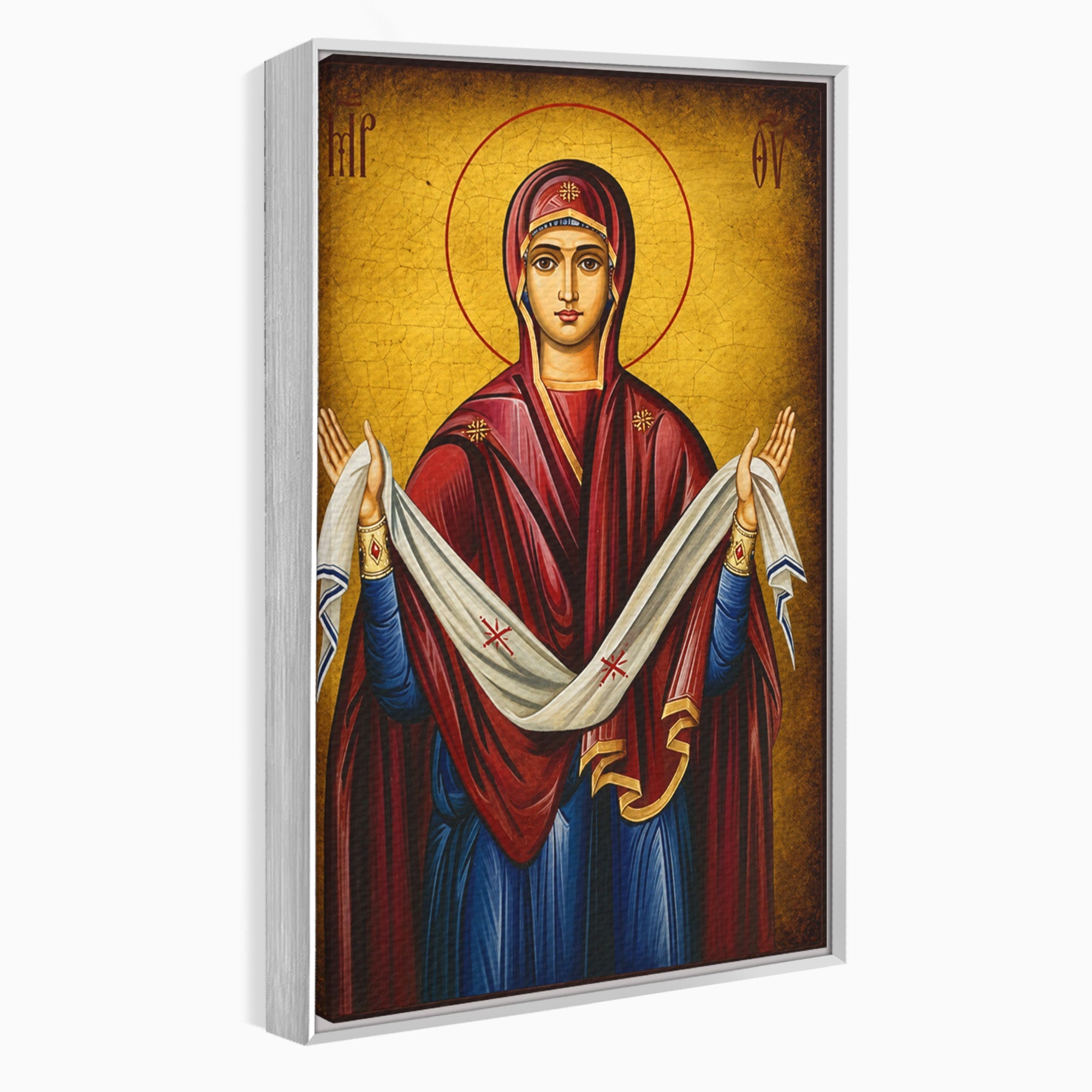 Tablou Canvas Premium LuxCanva® H1063, Acoperamantul Maicii Domnului, Icoana, Religios, Spiritualitate, Credinta, Dormitor, Birou, Culori Vibrante