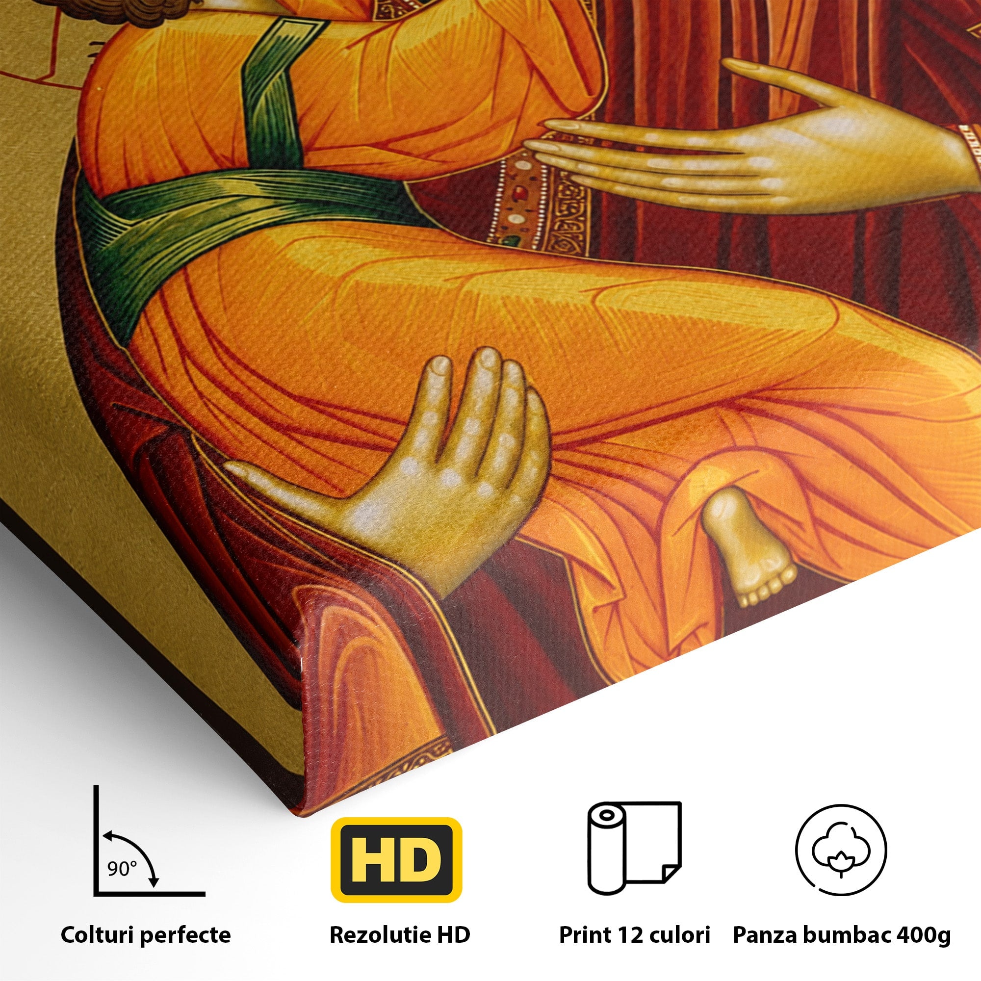 Tablou Canvas Premium LuxCanva® H1064, Maica Domnului Milostiva cu Pruncul, Icoana, Religie, Spiritualitate, Traditie, Dormitor, Birou, Culori Vibrante