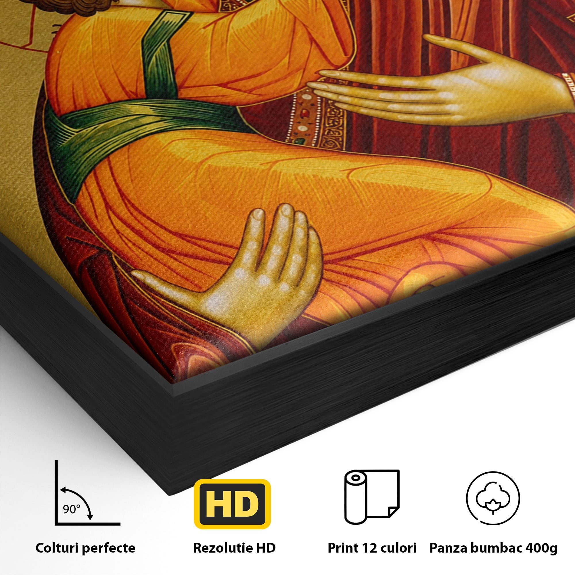 Tablou Canvas Premium LuxCanva® H1064, Maica Domnului Milostiva cu Pruncul, Icoana, Religie, Spiritualitate, Traditie, Dormitor, Birou, Culori Vibrante
