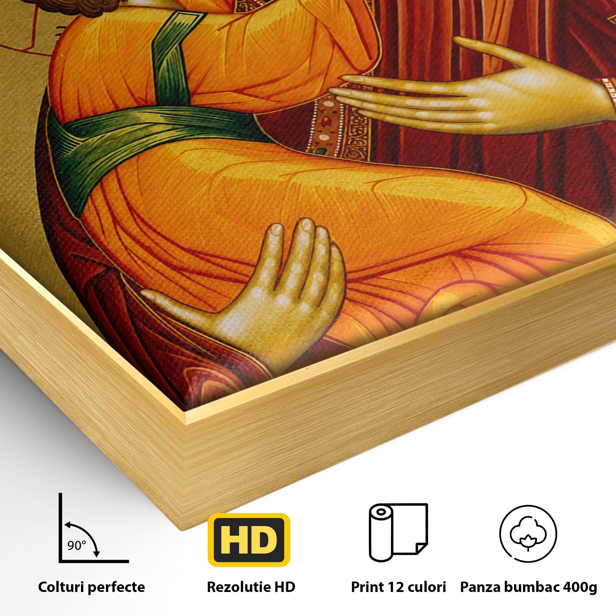 Tablou Canvas Premium LuxCanva® H1064, Maica Domnului Milostiva cu Pruncul, Icoana, Religie, Spiritualitate, Traditie, Dormitor, Birou, Culori Vibrante