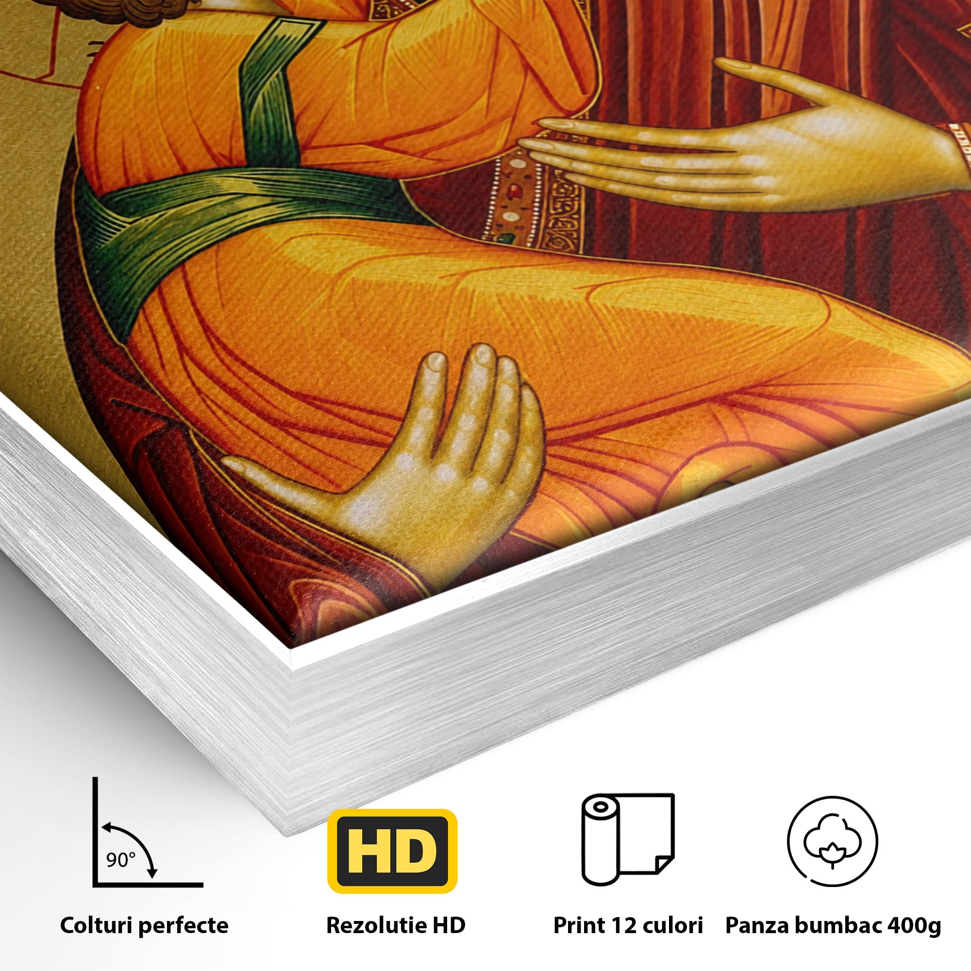 Tablou Canvas Premium LuxCanva® H1064, Maica Domnului Milostiva cu Pruncul, Icoana, Religie, Spiritualitate, Traditie, Dormitor, Birou, Culori Vibrante