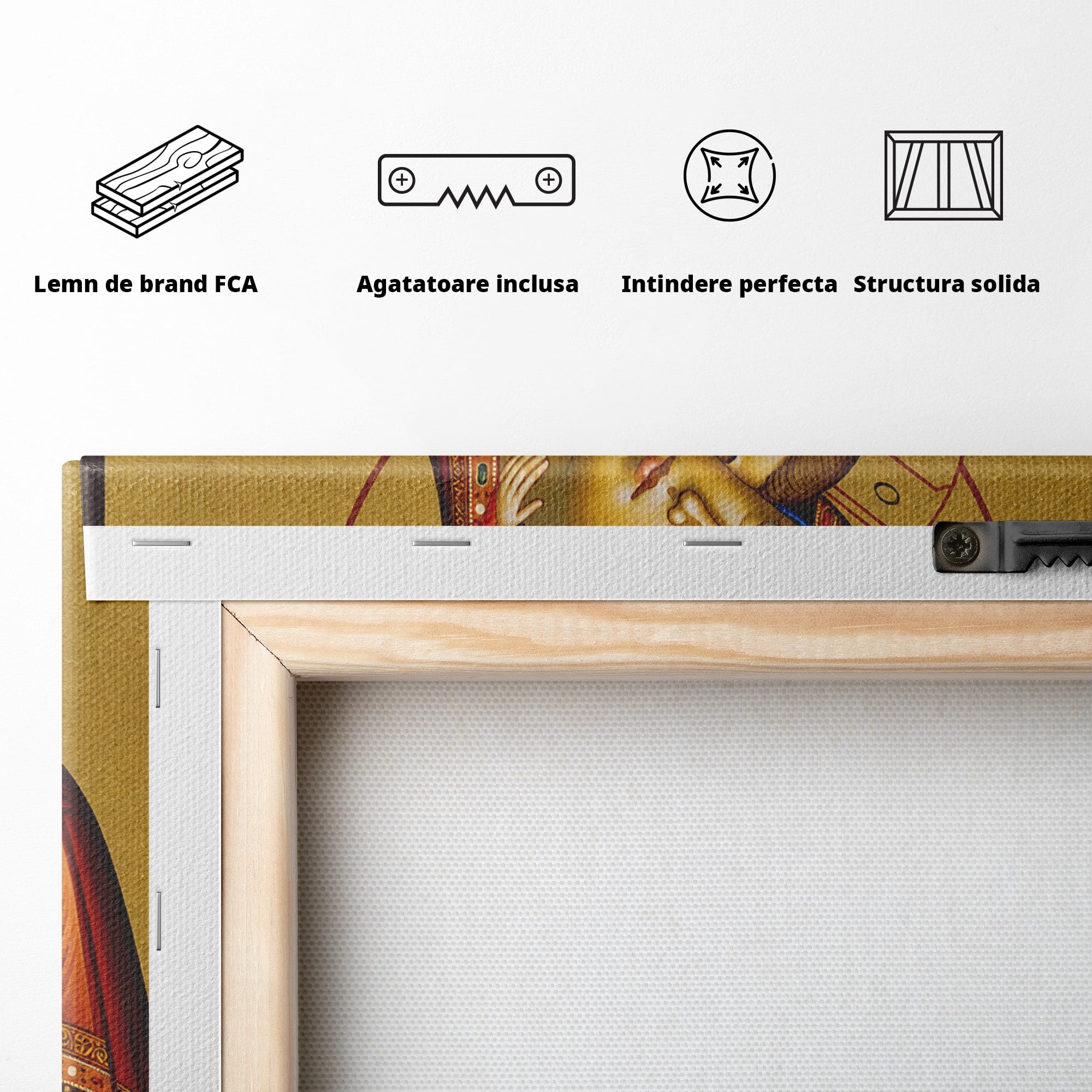 Tablou Canvas Premium LuxCanva® H1064, Maica Domnului Milostiva cu Pruncul, Icoana, Religie, Spiritualitate, Traditie, Dormitor, Birou, Culori Vibrante