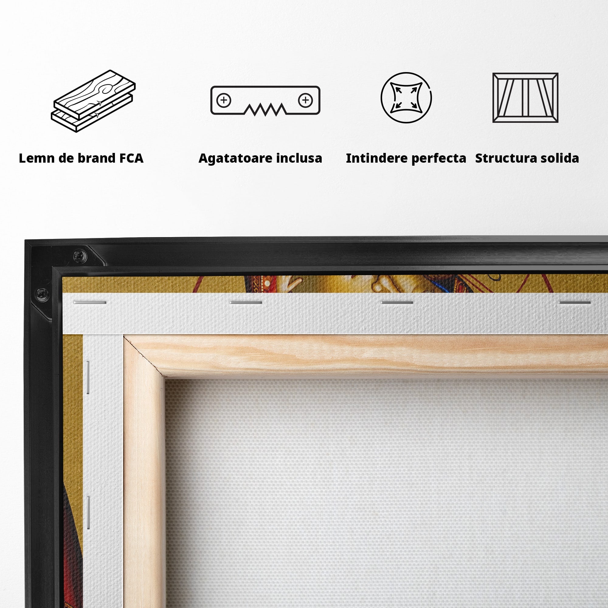 Tablou Canvas Premium LuxCanva® H1064, Maica Domnului Milostiva cu Pruncul, Icoana, Religie, Spiritualitate, Traditie, Dormitor, Birou, Culori Vibrante