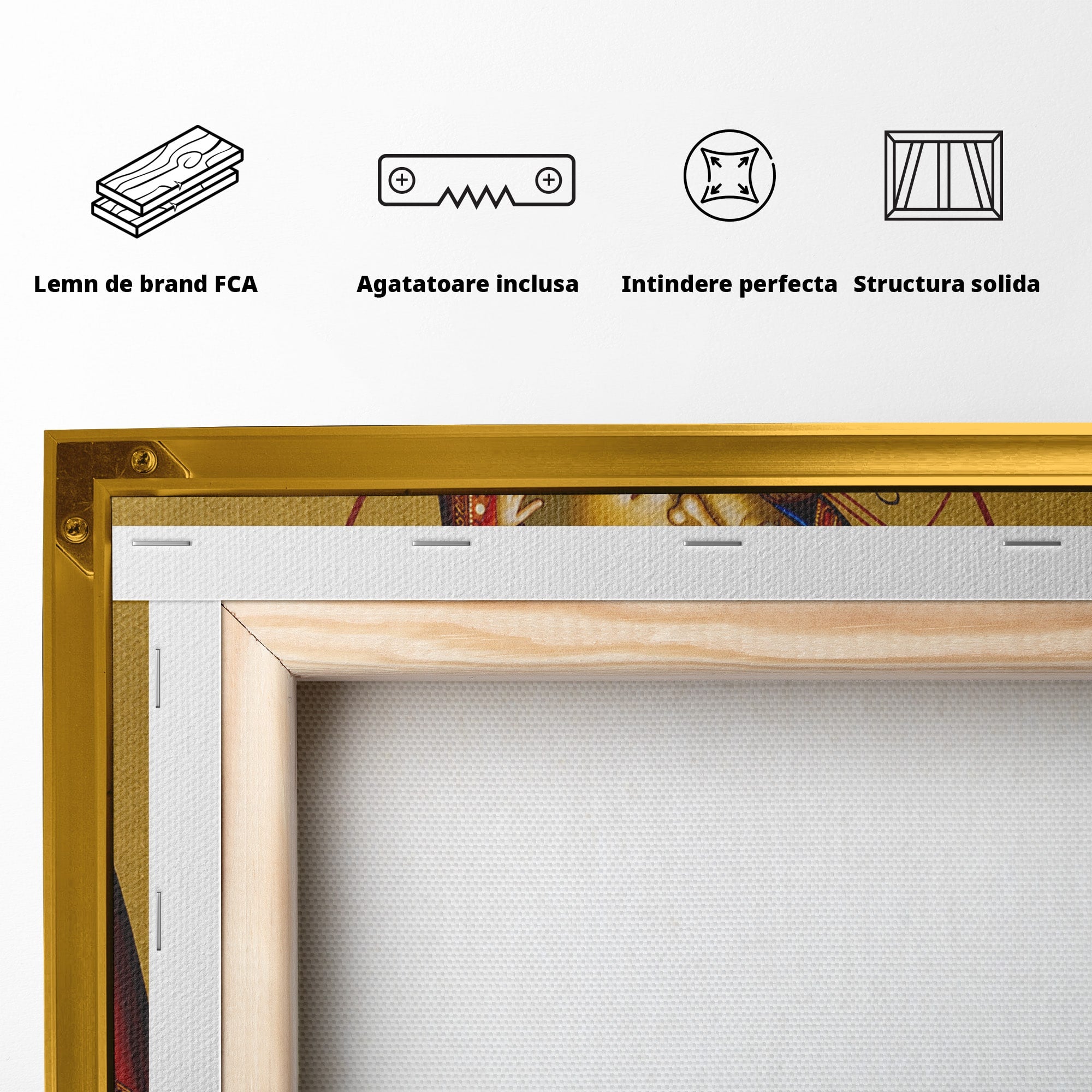 Tablou Canvas Premium LuxCanva® H1064, Maica Domnului Milostiva cu Pruncul, Icoana, Religie, Spiritualitate, Traditie, Dormitor, Birou, Culori Vibrante