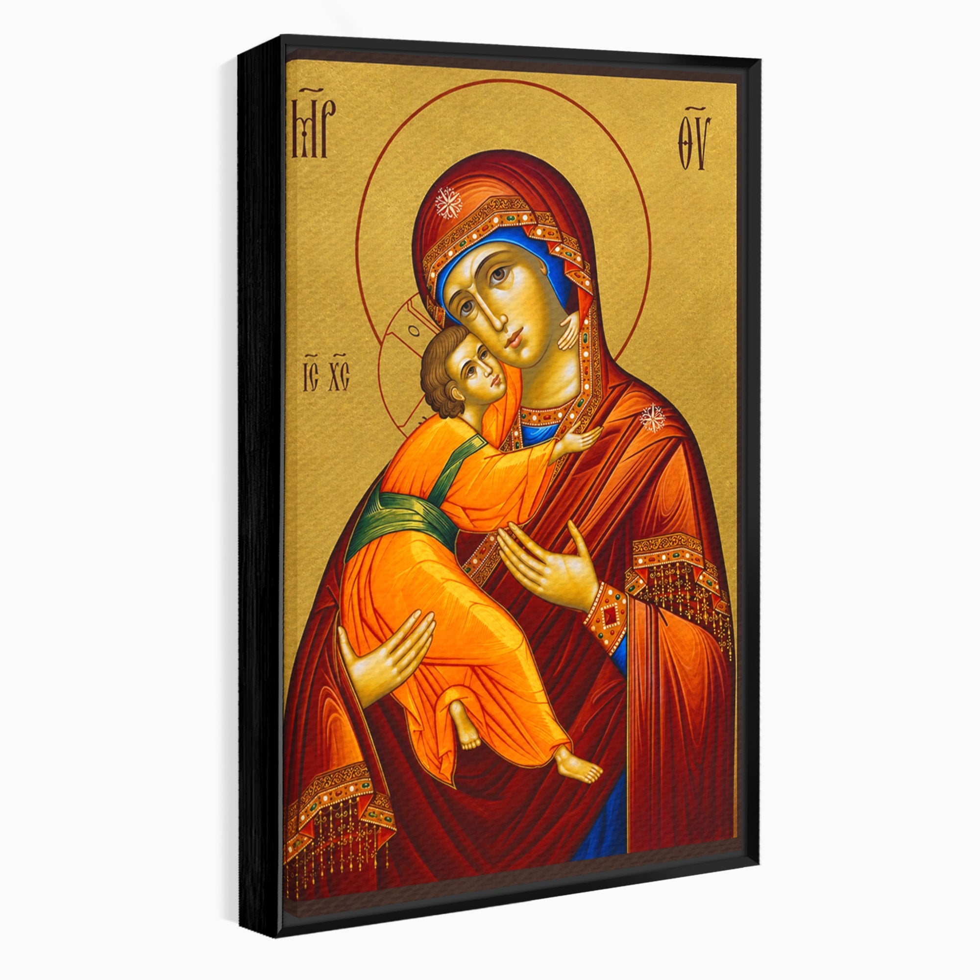 Tablou Canvas Premium LuxCanva® H1064, Maica Domnului Milostiva cu Pruncul, Icoana, Religie, Spiritualitate, Traditie, Dormitor, Birou, Culori Vibrante