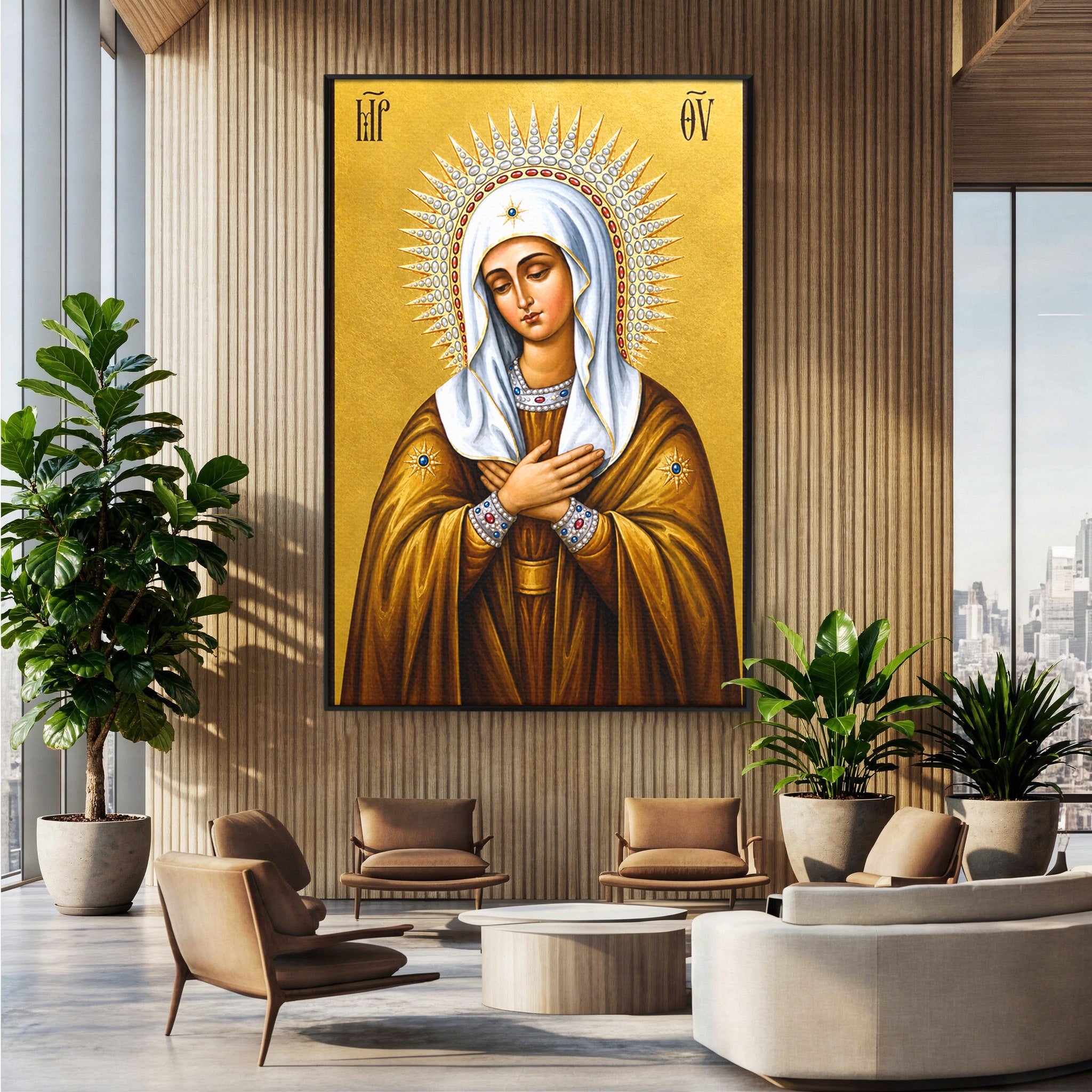 Tablou Canvas Premium LuxCanva® H1065, Maica Domnului Protectoare, Religie, Icoana, Spiritualitate, Credinta, Dormitor, Birou, Culori Vibrante