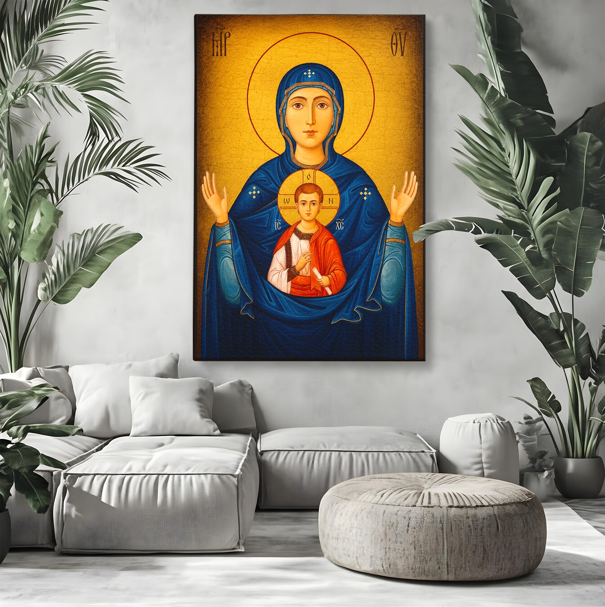 Tablou Canvas Premium LuxCanva® H1066, Maica Domnului a Semnului, Icoana, Religie, Spiritualitate, Dormitor, Birou, Culori Vibrante
