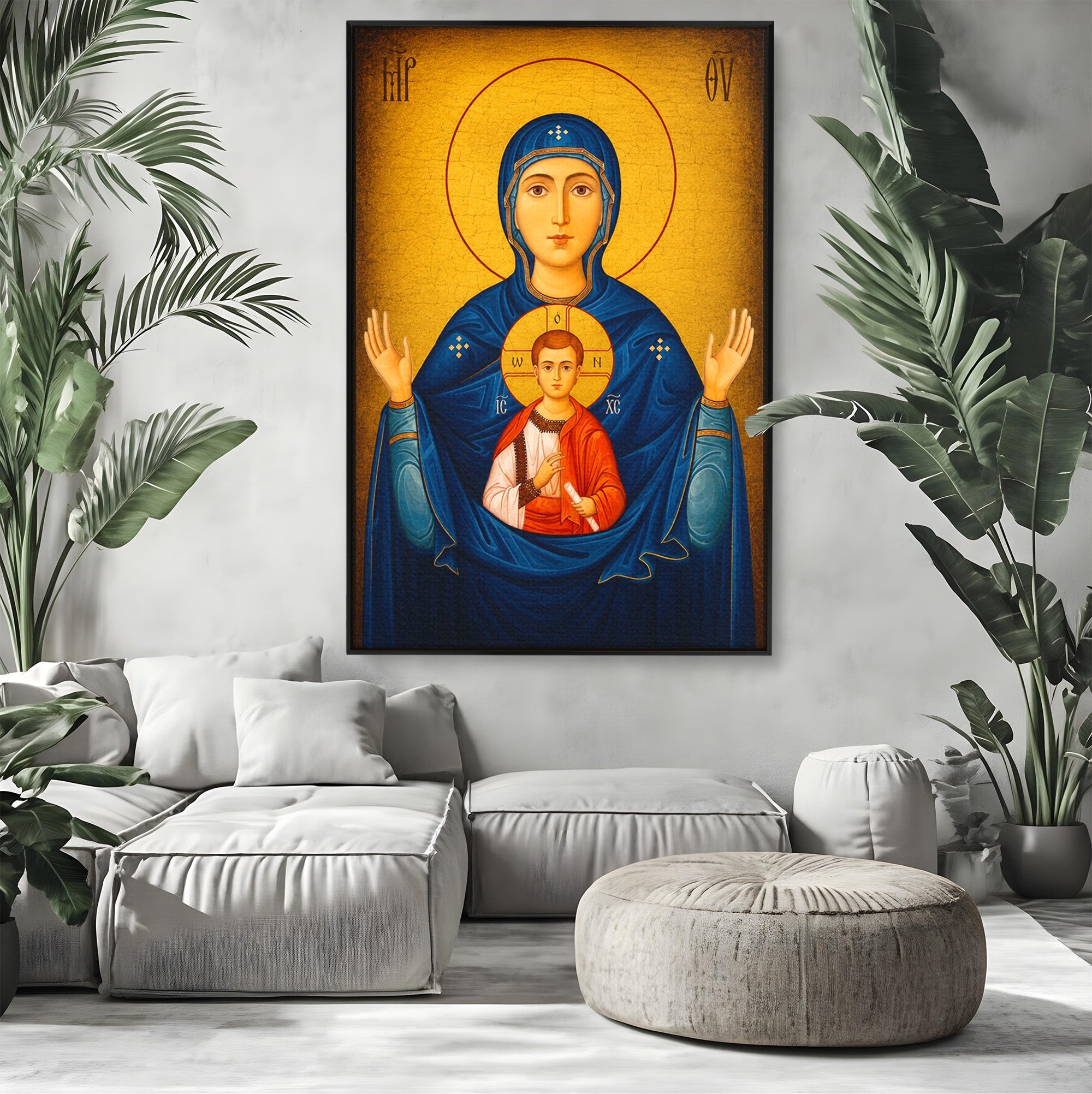 Tablou Canvas Premium LuxCanva® H1066, Maica Domnului a Semnului, Icoana, Religie, Spiritualitate, Dormitor, Birou, Culori Vibrante