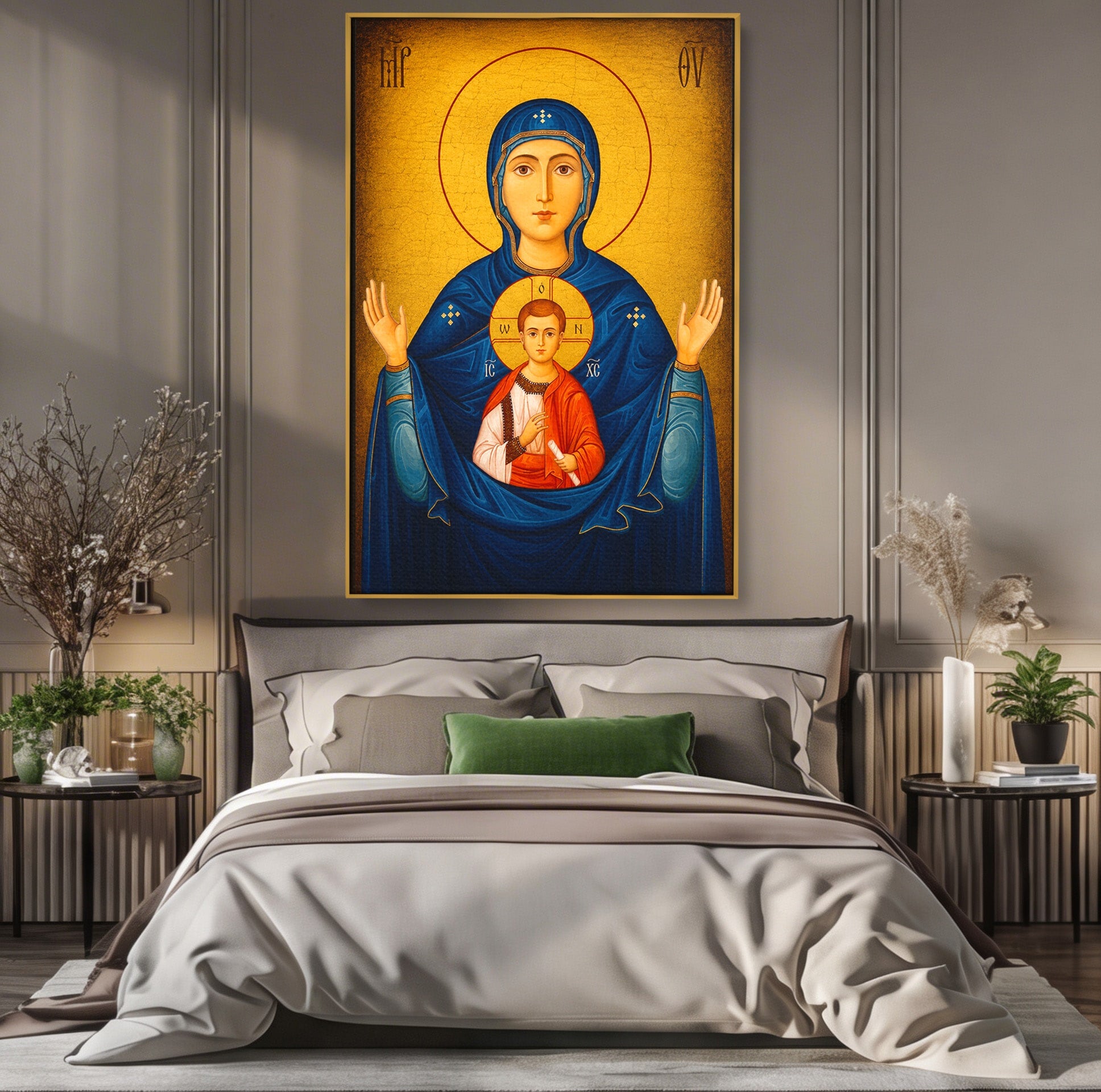 Tablou Canvas Premium LuxCanva® H1066, Maica Domnului a Semnului, Icoana, Religie, Spiritualitate, Dormitor, Birou, Culori Vibrante