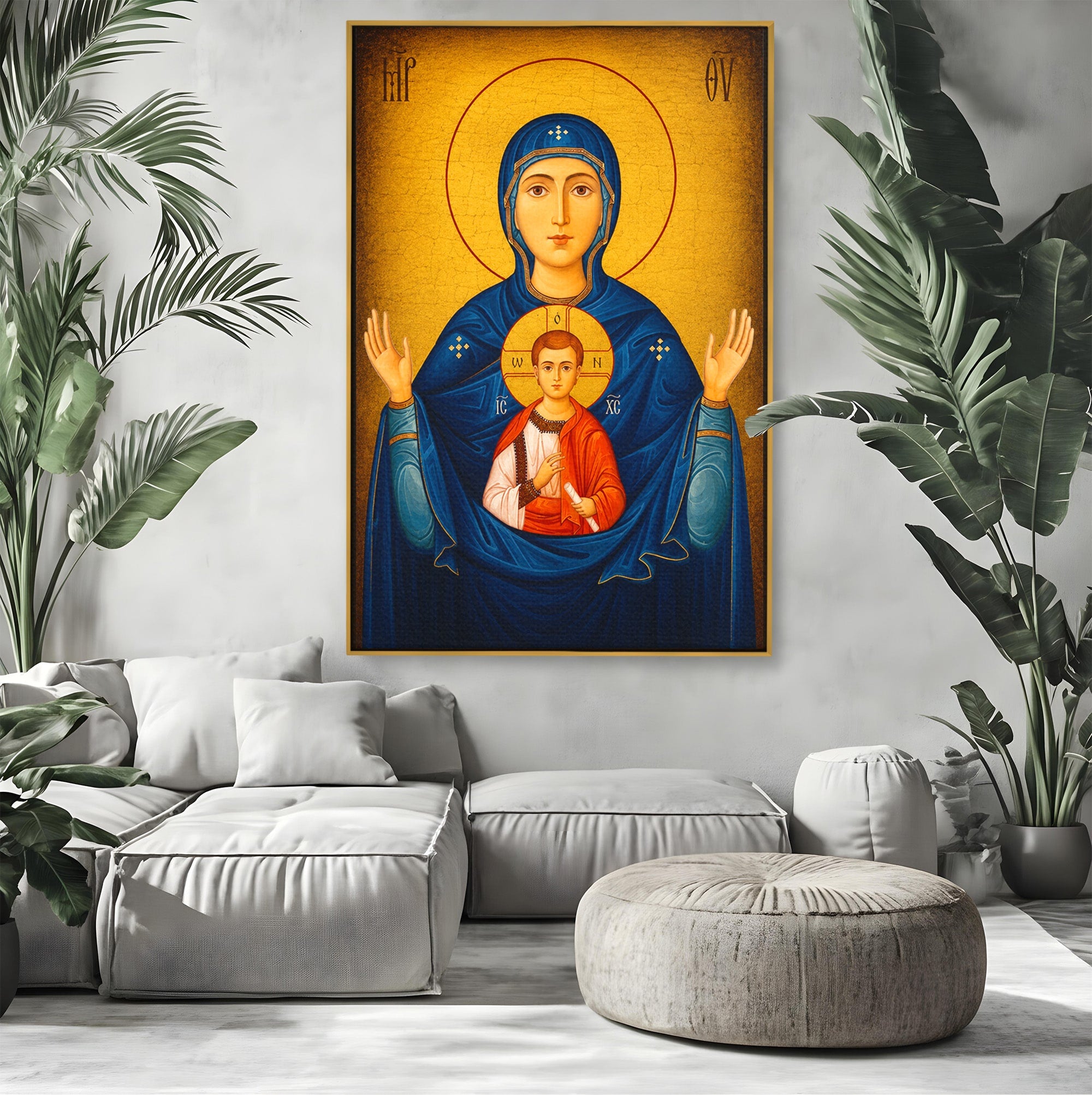 Tablou Canvas Premium LuxCanva® H1066, Maica Domnului a Semnului, Icoana, Religie, Spiritualitate, Dormitor, Birou, Culori Vibrante