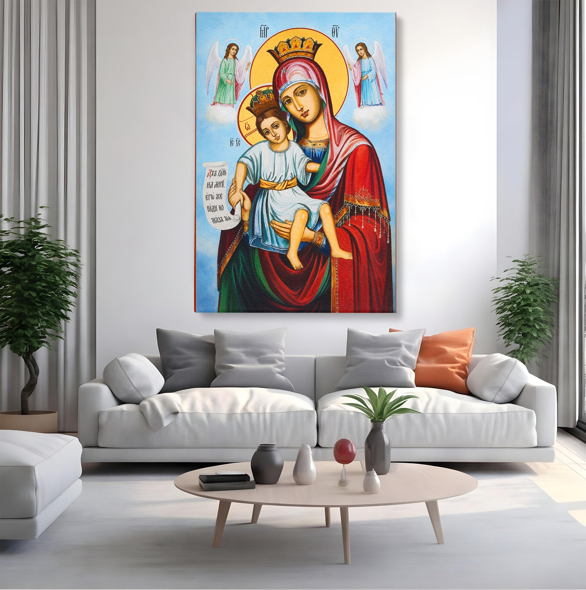 Tablou Canvas Premium LuxCanva® H1067, Maica Domnului Axionita, Icoana, Religie, Spiritualitate, Arta Sacra, Living, Dormitor, Culori Vibrante