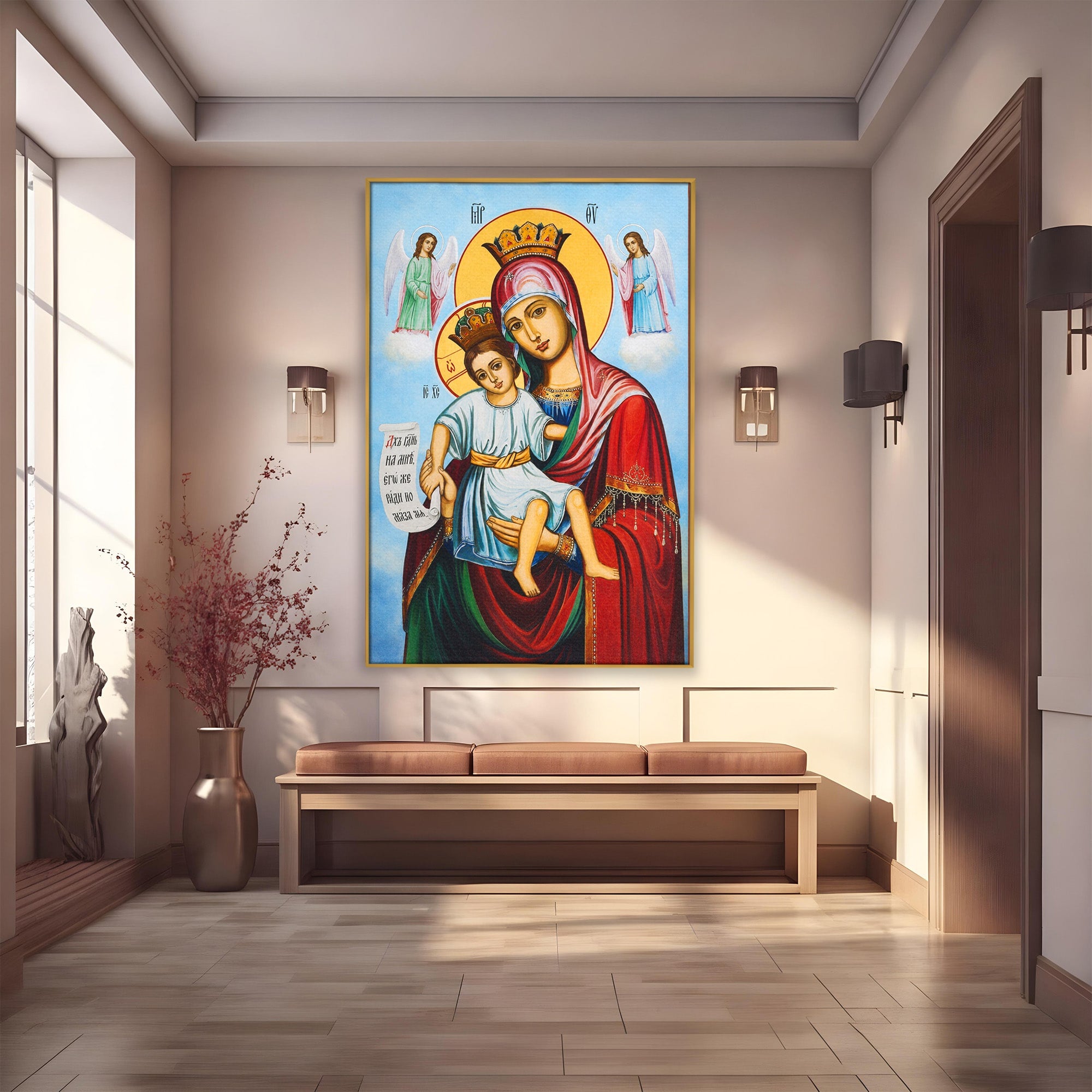 Tablou Canvas Premium LuxCanva® H1067, Maica Domnului Axionita, Icoana, Religie, Spiritualitate, Arta Sacra, Living, Dormitor, Culori Vibrante