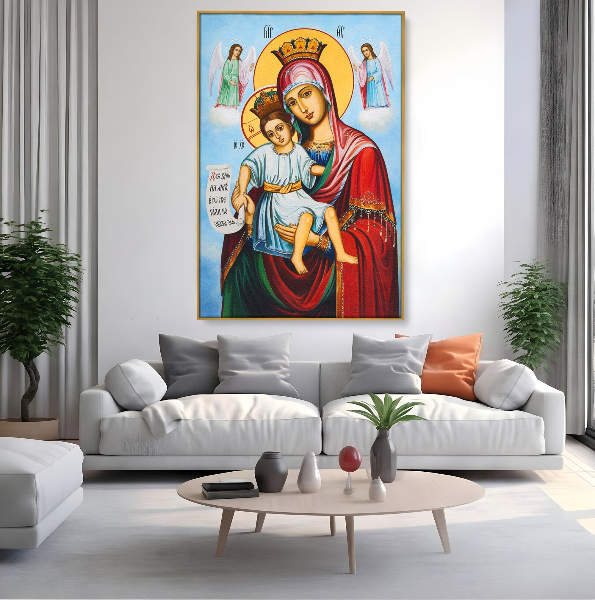 Tablou Canvas Premium LuxCanva® H1067, Maica Domnului Axionita, Icoana, Religie, Spiritualitate, Arta Sacra, Living, Dormitor, Culori Vibrante
