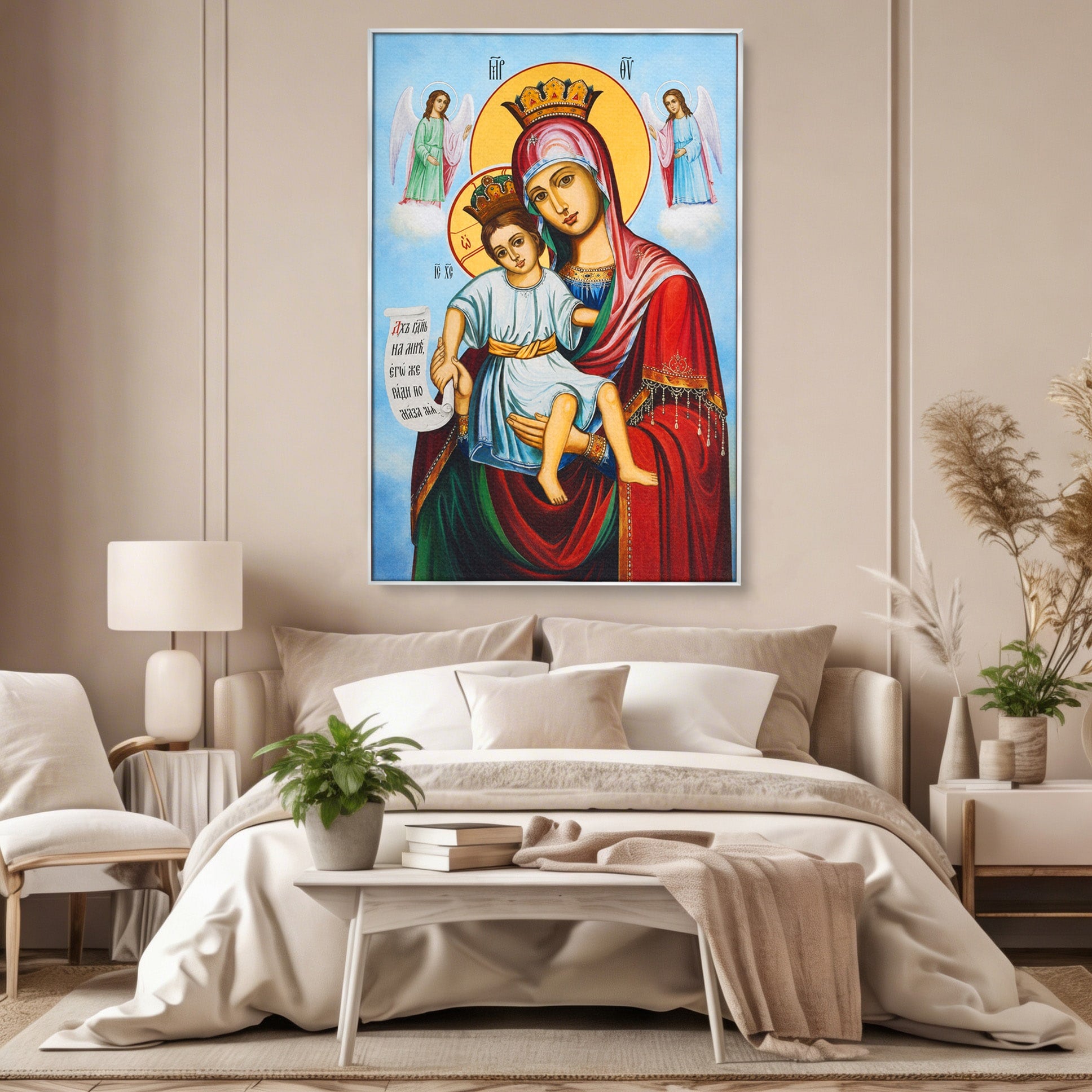 Tablou Canvas Premium LuxCanva® H1067, Maica Domnului Axionita, Icoana, Religie, Spiritualitate, Arta Sacra, Living, Dormitor, Culori Vibrante