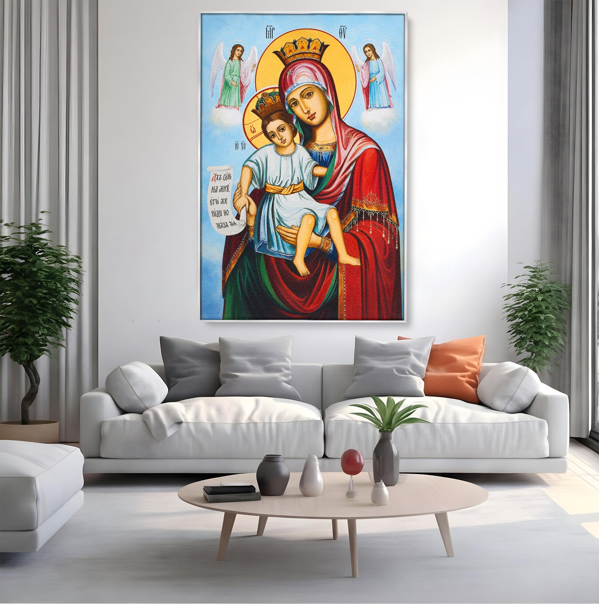 Tablou Canvas Premium LuxCanva® H1067, Maica Domnului Axionita, Icoana, Religie, Spiritualitate, Arta Sacra, Living, Dormitor, Culori Vibrante