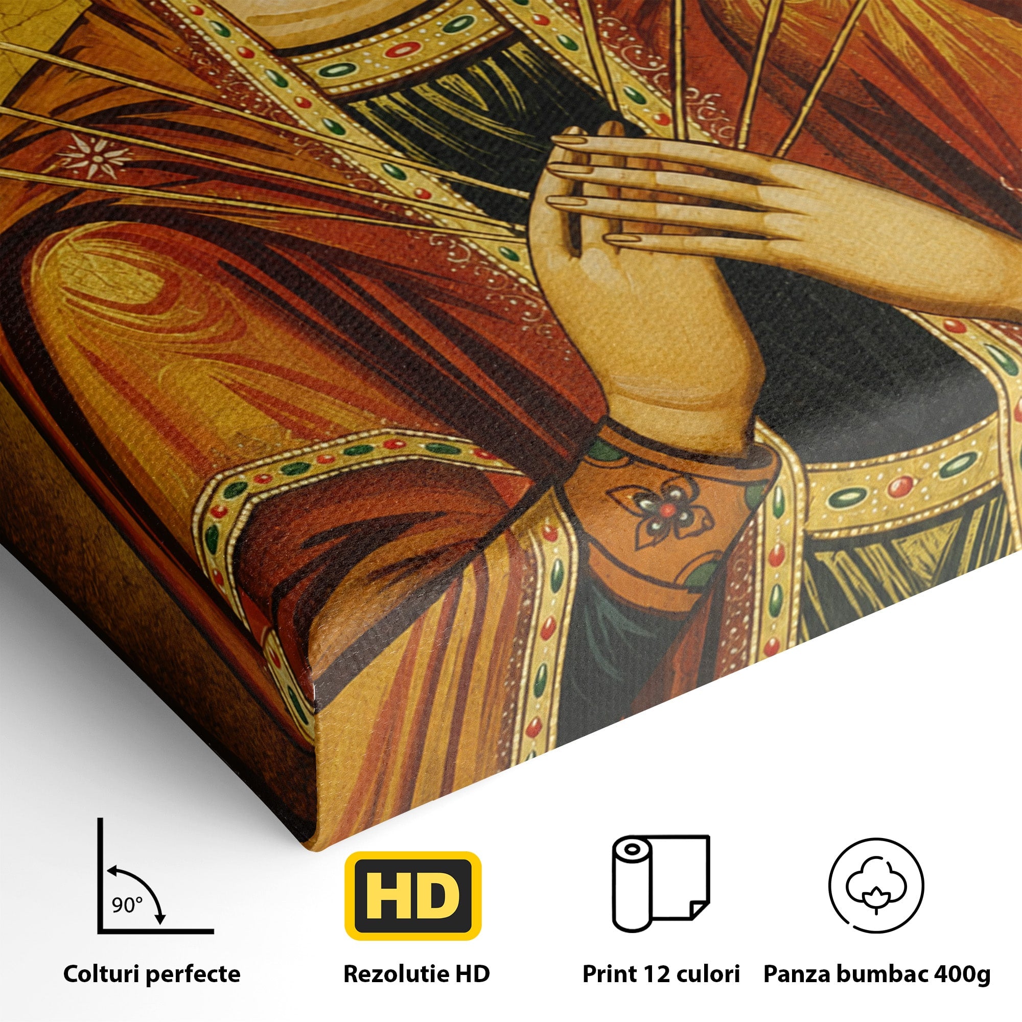 Tablou Canvas Premium LuxCanva® H1068, Icoana Maicii Domnului cu Sapte Sageti, Icoana, Religie, Fecioara Maria, Spiritualitate, Dormitor, Culori Vibrante