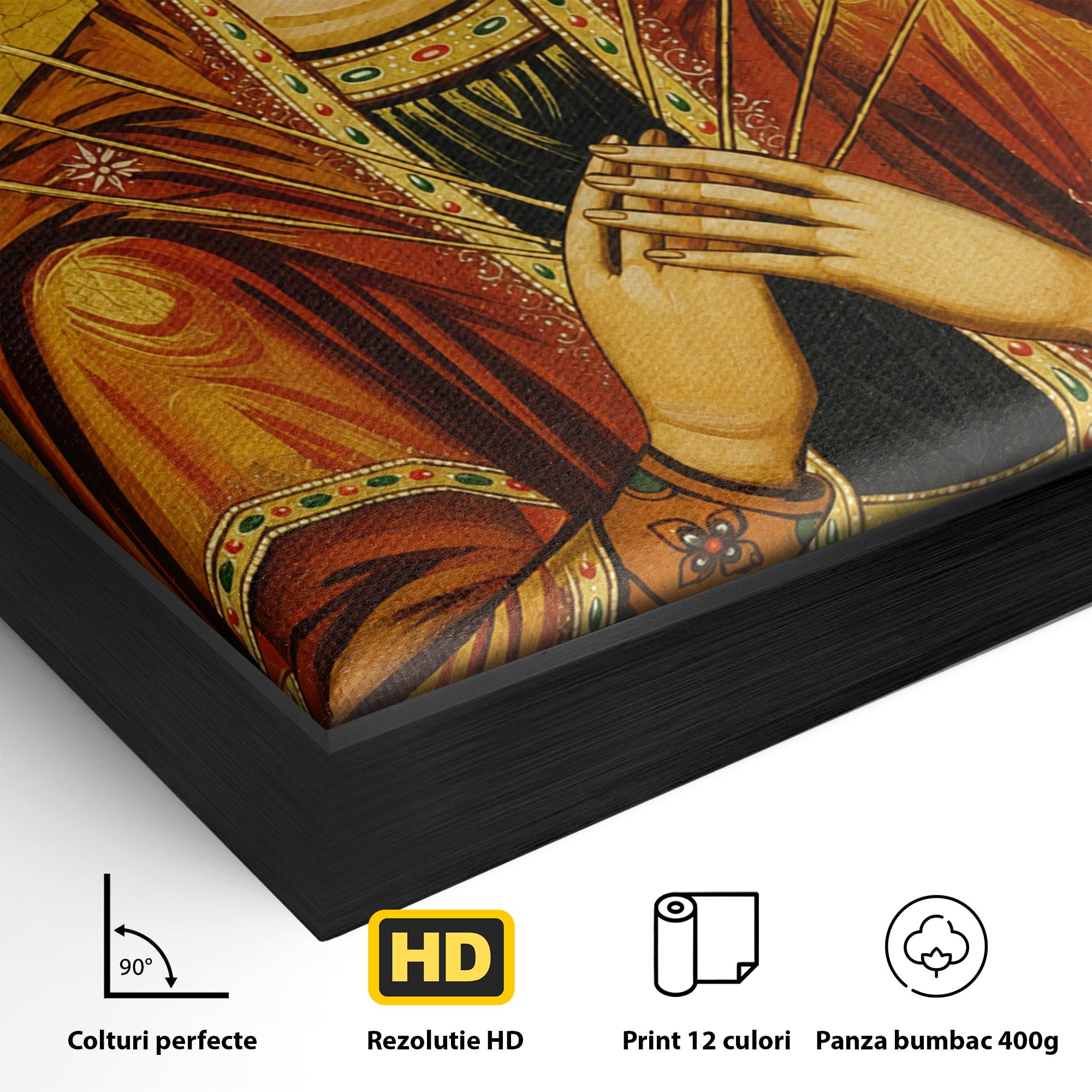 Tablou Canvas Premium LuxCanva® H1068, Icoana Maicii Domnului cu Sapte Sageti, Icoana, Religie, Fecioara Maria, Spiritualitate, Dormitor, Culori Vibrante