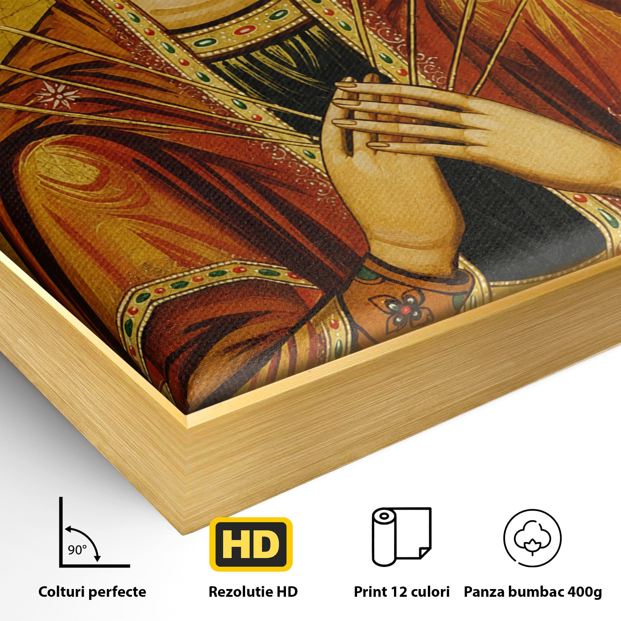 Tablou Canvas Premium LuxCanva® H1068, Icoana Maicii Domnului cu Sapte Sageti, Icoana, Religie, Fecioara Maria, Spiritualitate, Dormitor, Culori Vibrante