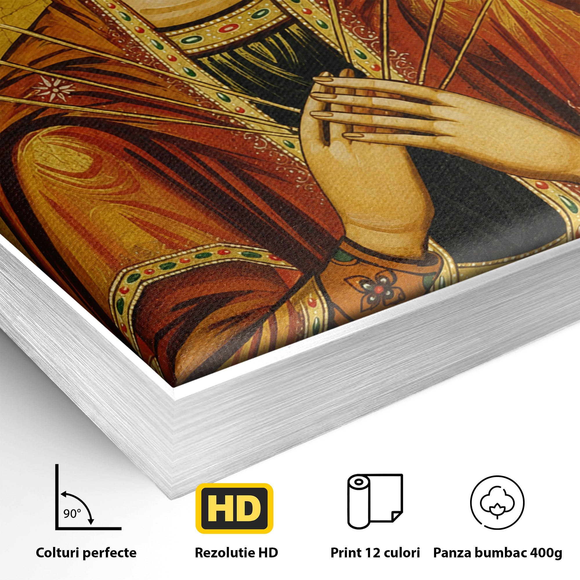 Tablou Canvas Premium LuxCanva® H1068, Icoana Maicii Domnului cu Sapte Sageti, Icoana, Religie, Fecioara Maria, Spiritualitate, Dormitor, Culori Vibrante
