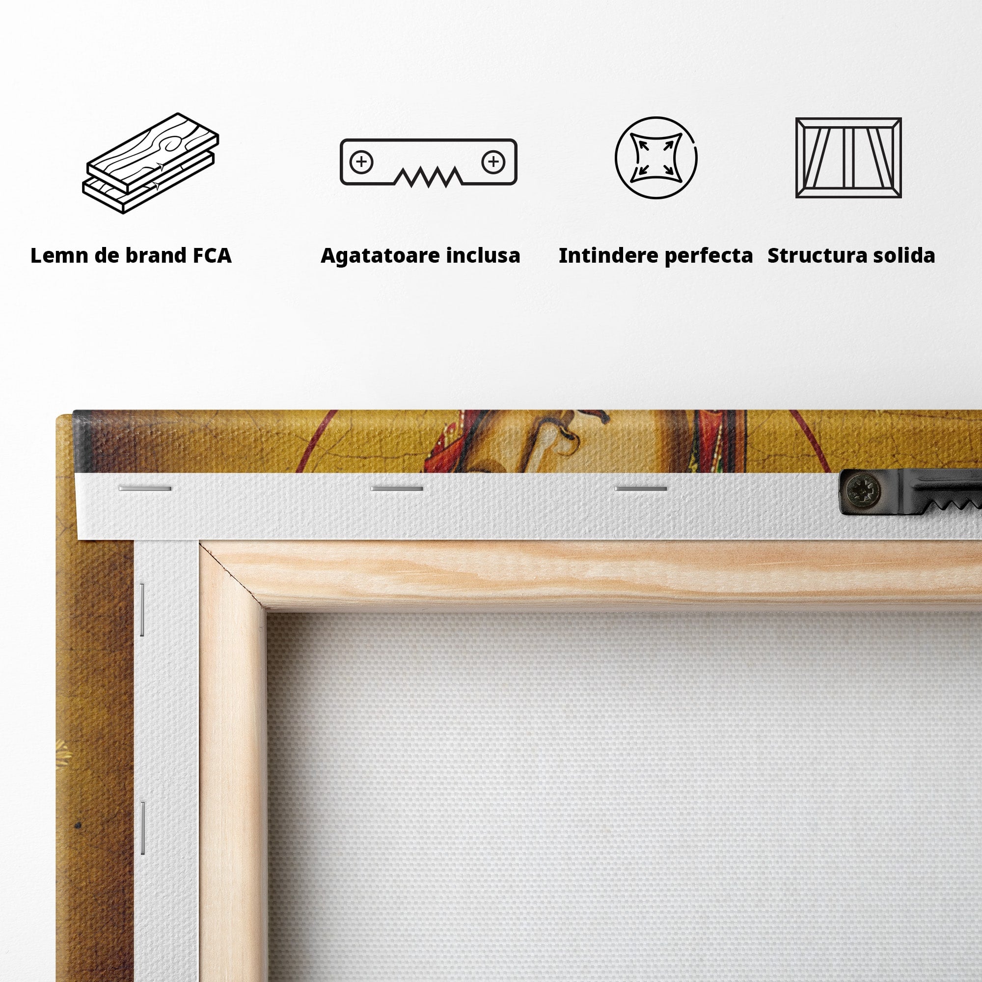 Tablou Canvas Premium LuxCanva® H1068, Icoana Maicii Domnului cu Sapte Sageti, Icoana, Religie, Fecioara Maria, Spiritualitate, Dormitor, Culori Vibrante