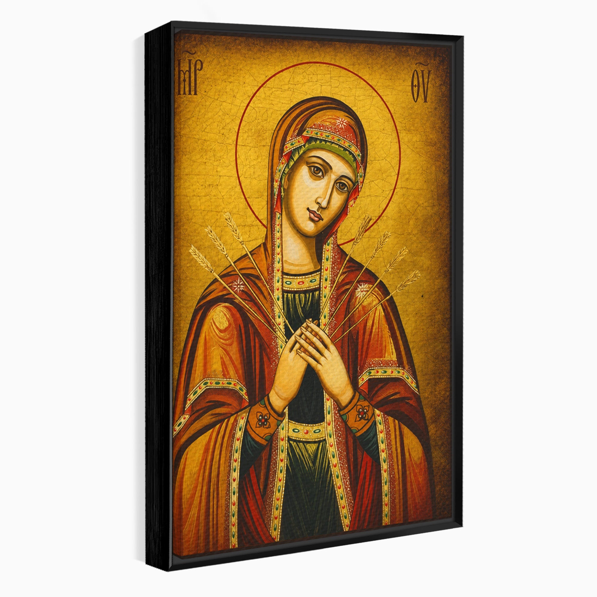 Tablou Canvas Premium LuxCanva® H1068, Icoana Maicii Domnului cu Sapte Sageti, Icoana, Religie, Fecioara Maria, Spiritualitate, Dormitor, Culori Vibrante