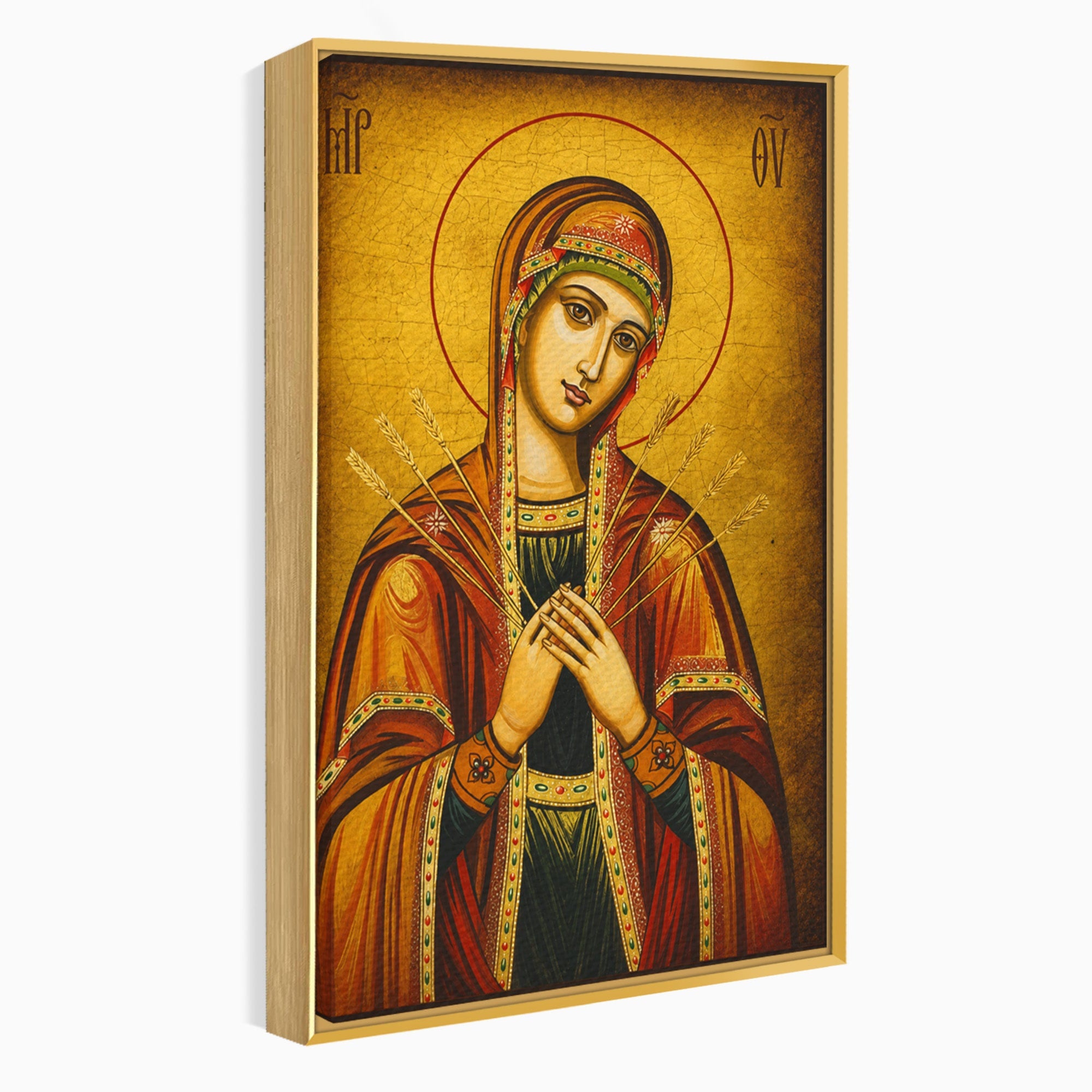 Tablou Canvas Premium LuxCanva® H1068, Icoana Maicii Domnului cu Sapte Sageti, Icoana, Religie, Fecioara Maria, Spiritualitate, Dormitor, Culori Vibrante