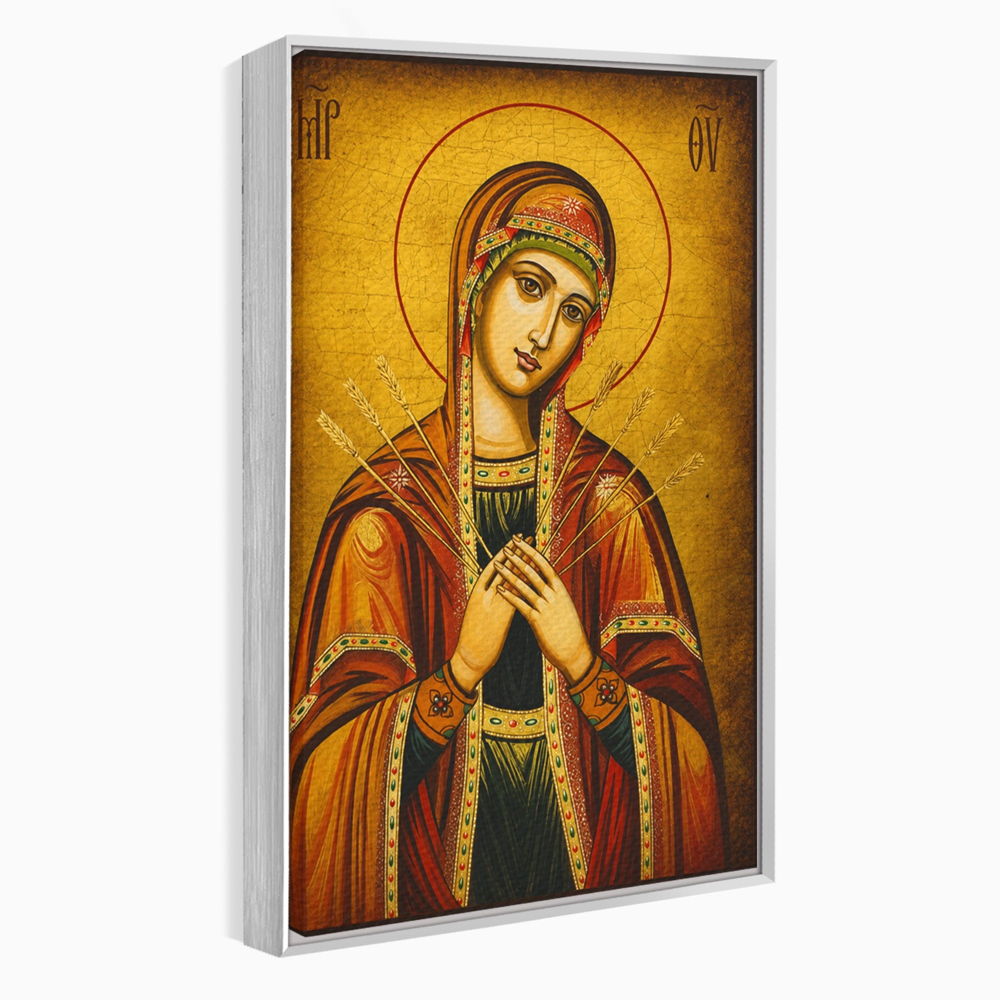 Tablou Canvas Premium LuxCanva® H1068, Icoana Maicii Domnului cu Sapte Sageti, Icoana, Religie, Fecioara Maria, Spiritualitate, Dormitor, Culori Vibrante